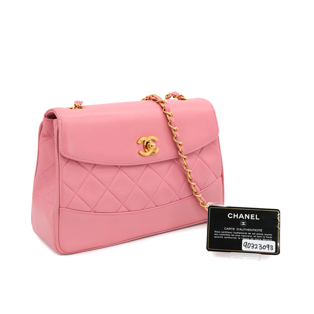 VINTAGE CHANEL MATELASSE CHAIN SHOULDER BAG PINK LAMB SKIN GOLD HARDWARE 90323093