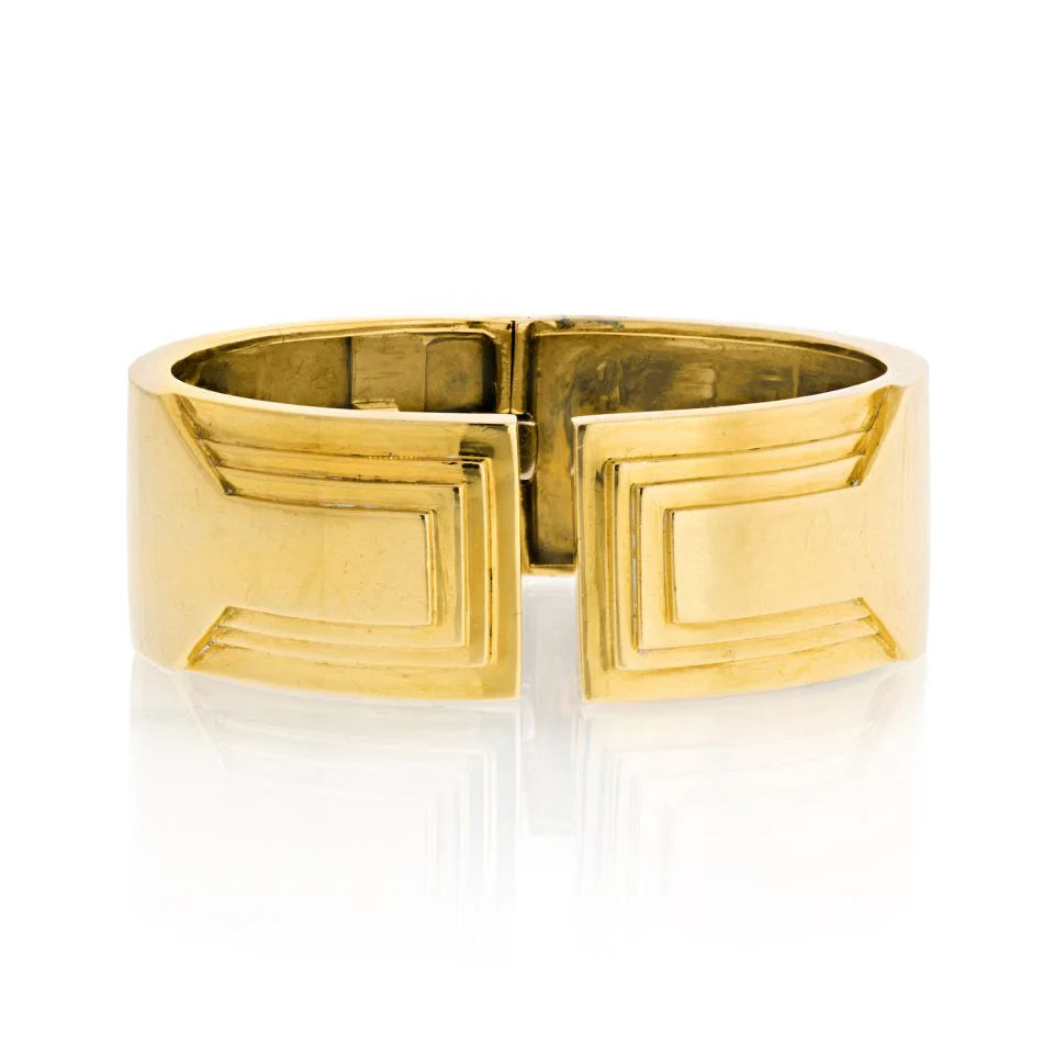 David Webb 18K Gold Geometric Hinge Cuff Bracelet ASC5493