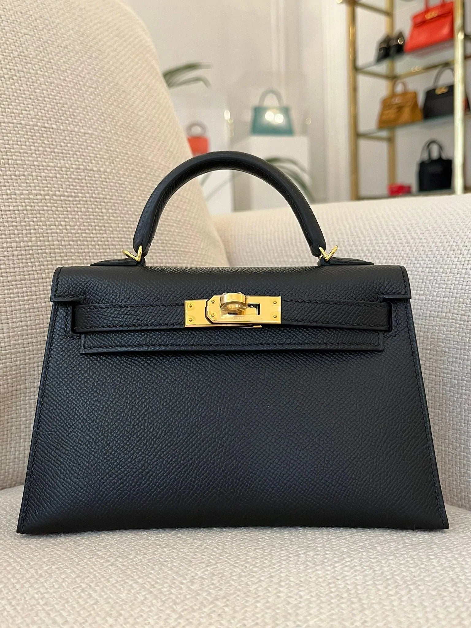 HERMÈS MINI KELLY II 20CM BLACK Epsom Leather with Gold Hardware