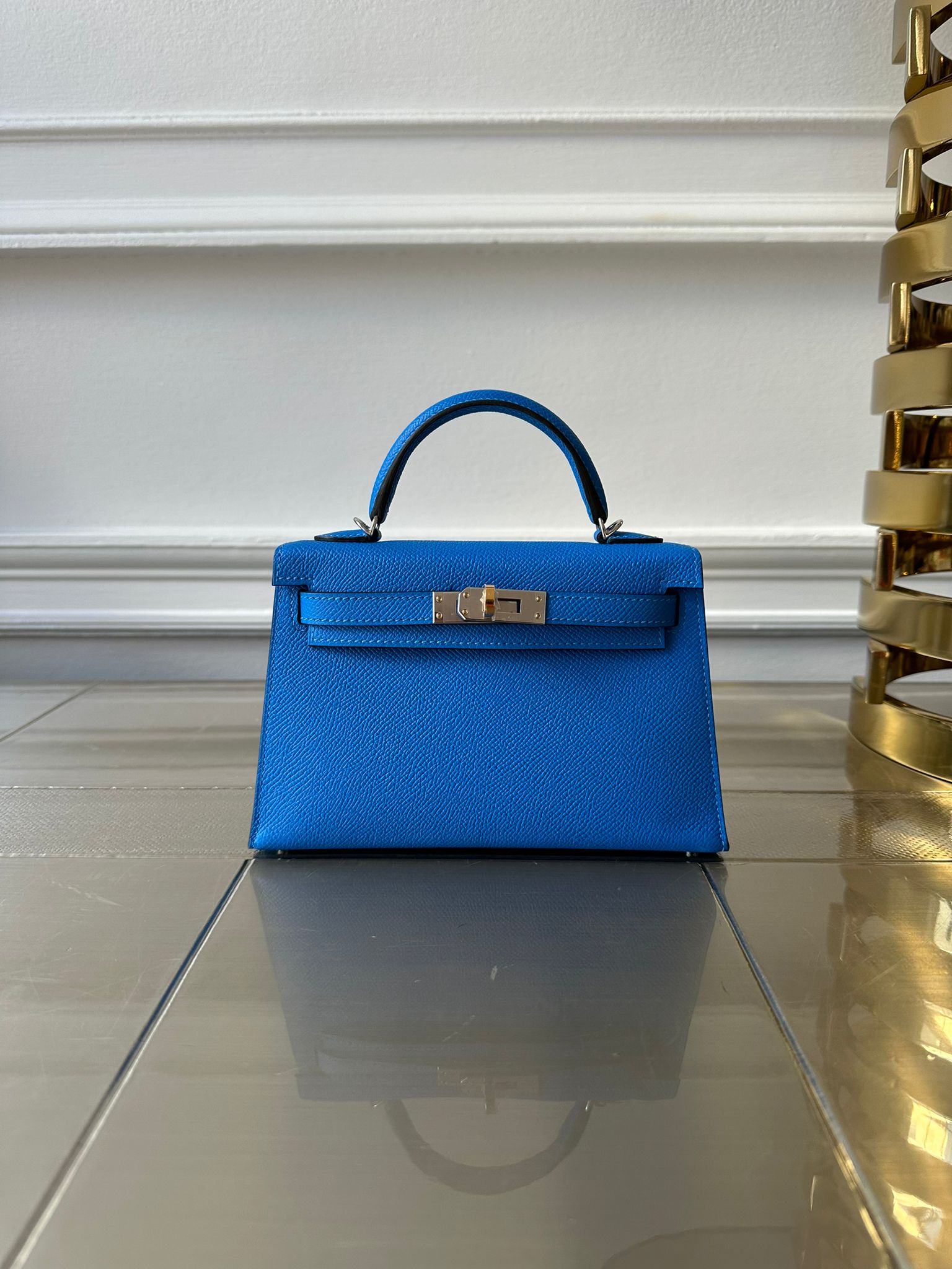 HERMÈS MINI KELLY II 20CM NEW BLUE HYDRA Epsom Leather with Electrum Hardware