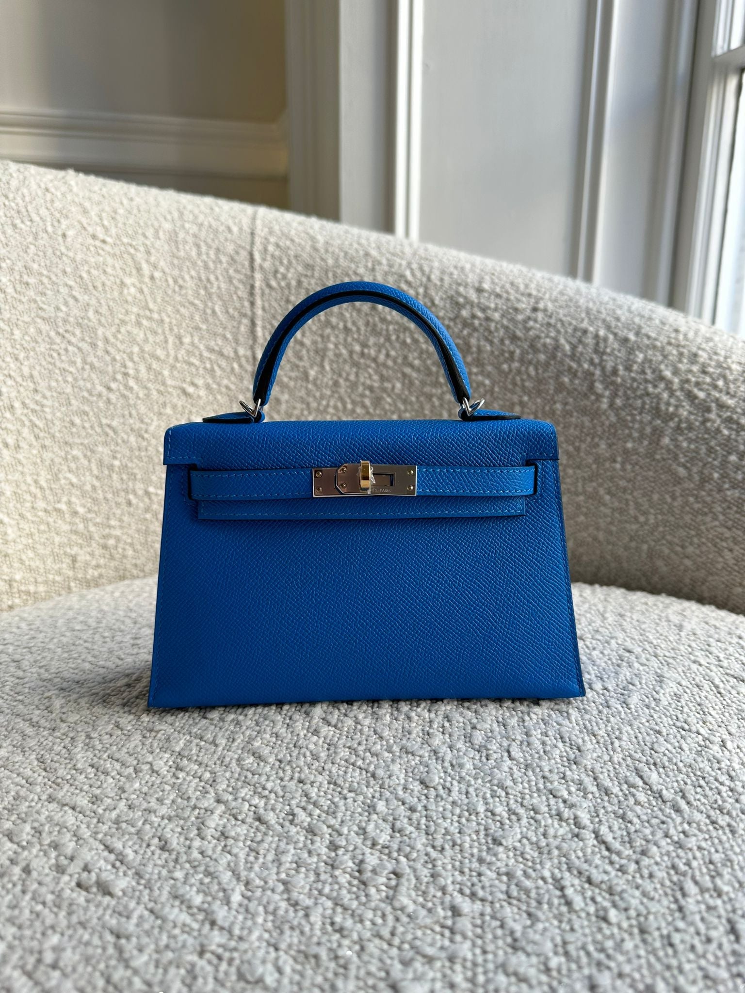 HERMÈS MINI KELLY II 20CM NEW BLUE HYDRA Epsom Leather with Electrum Hardware