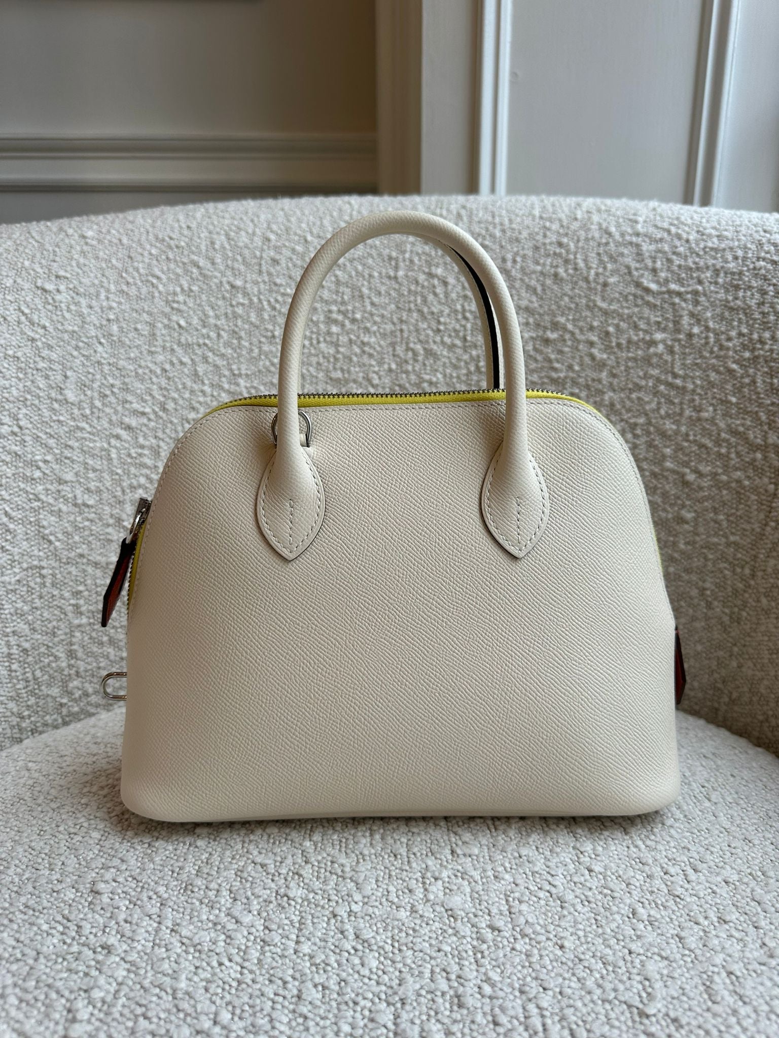 HERMÈS BOLIDE 27CM NATA, TERRE BATTUE & JAUNE CITRON Epsom Leather with Gold Hardware