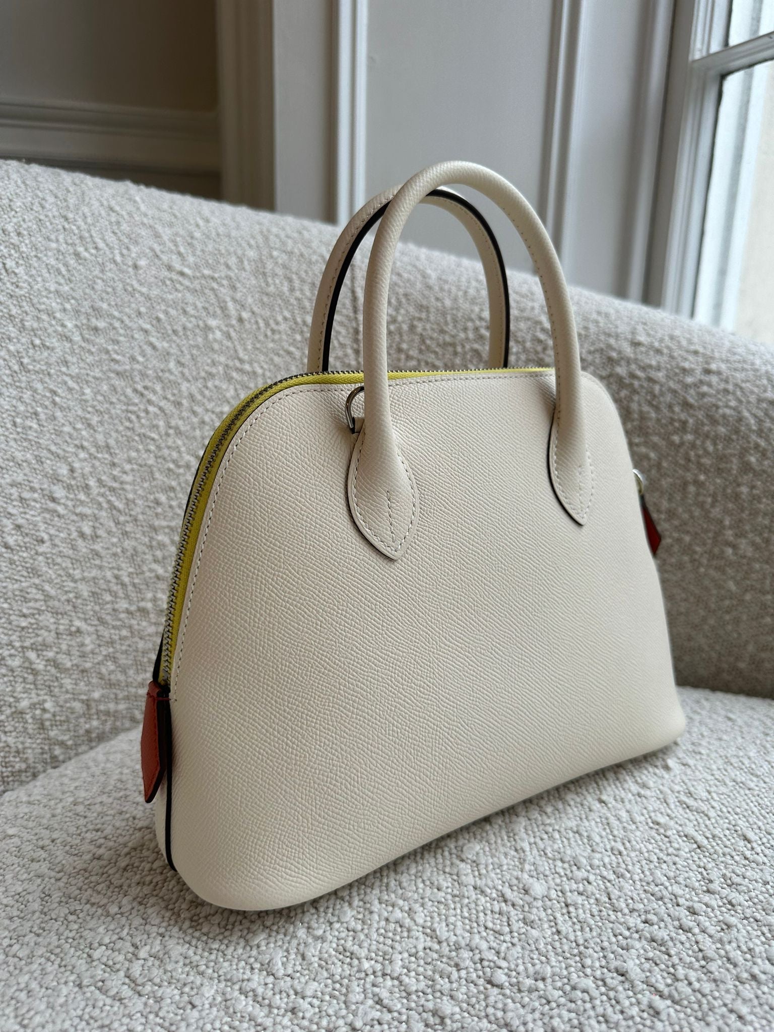 HERMÈS BOLIDE 27CM NATA, TERRE BATTUE & JAUNE CITRON Epsom Leather with Gold Hardware