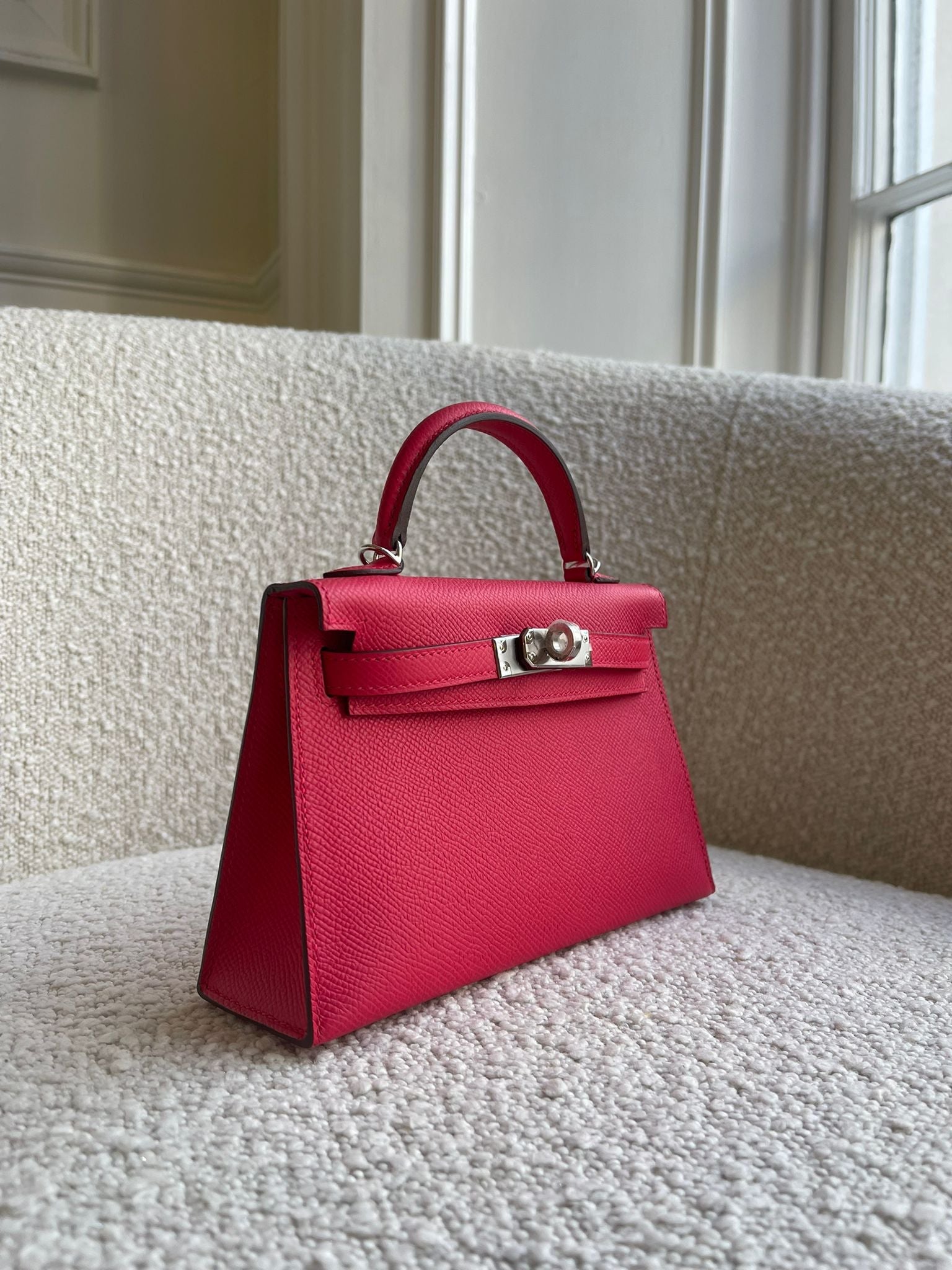 HERMÈS MINI KELLY II 20CM ROSE EXTREME Epsom Leather with Palladium Hardware