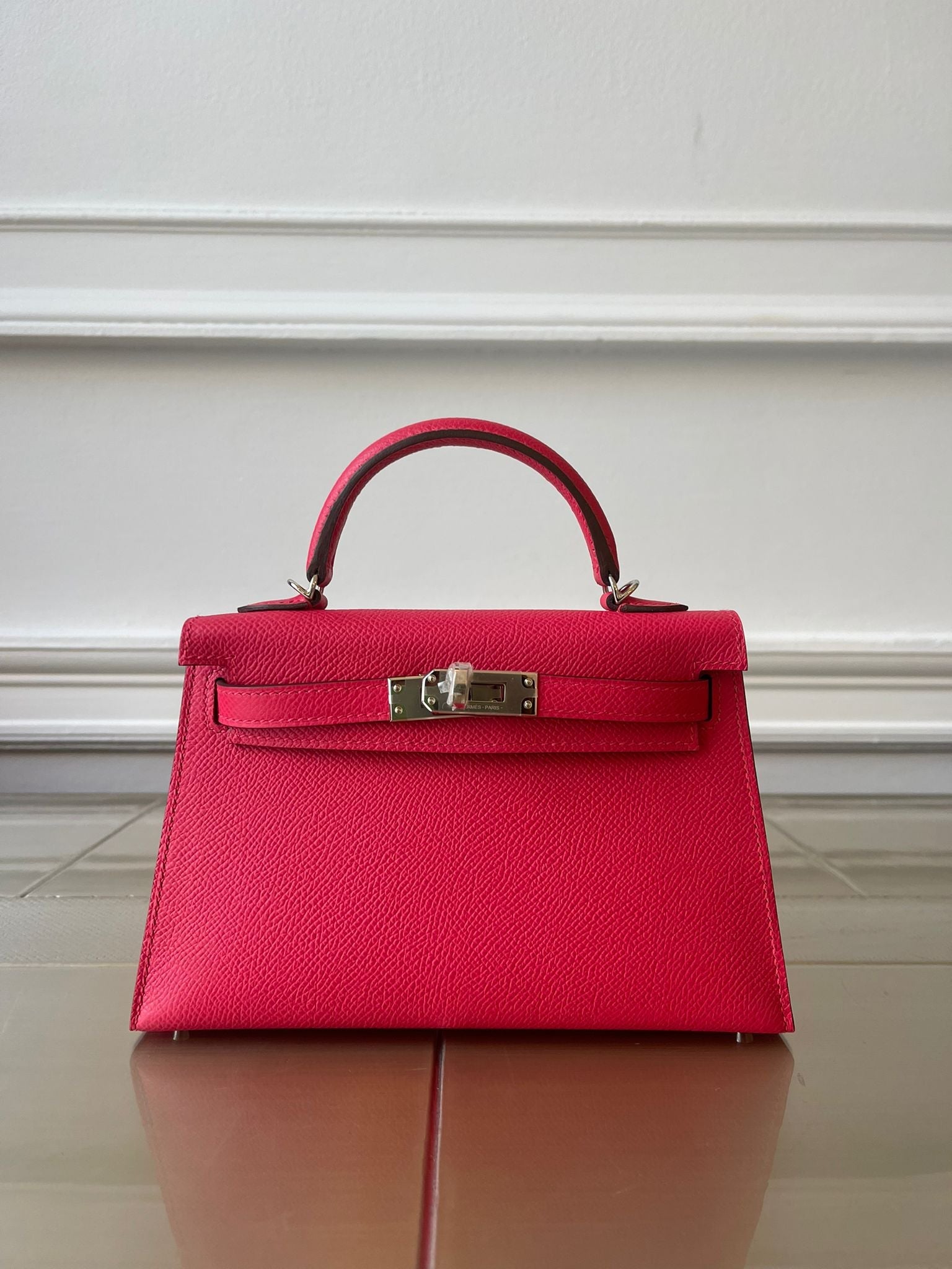 HERMÈS MINI KELLY II 20CM ROSE EXTREME Epsom Leather with Palladium Hardware