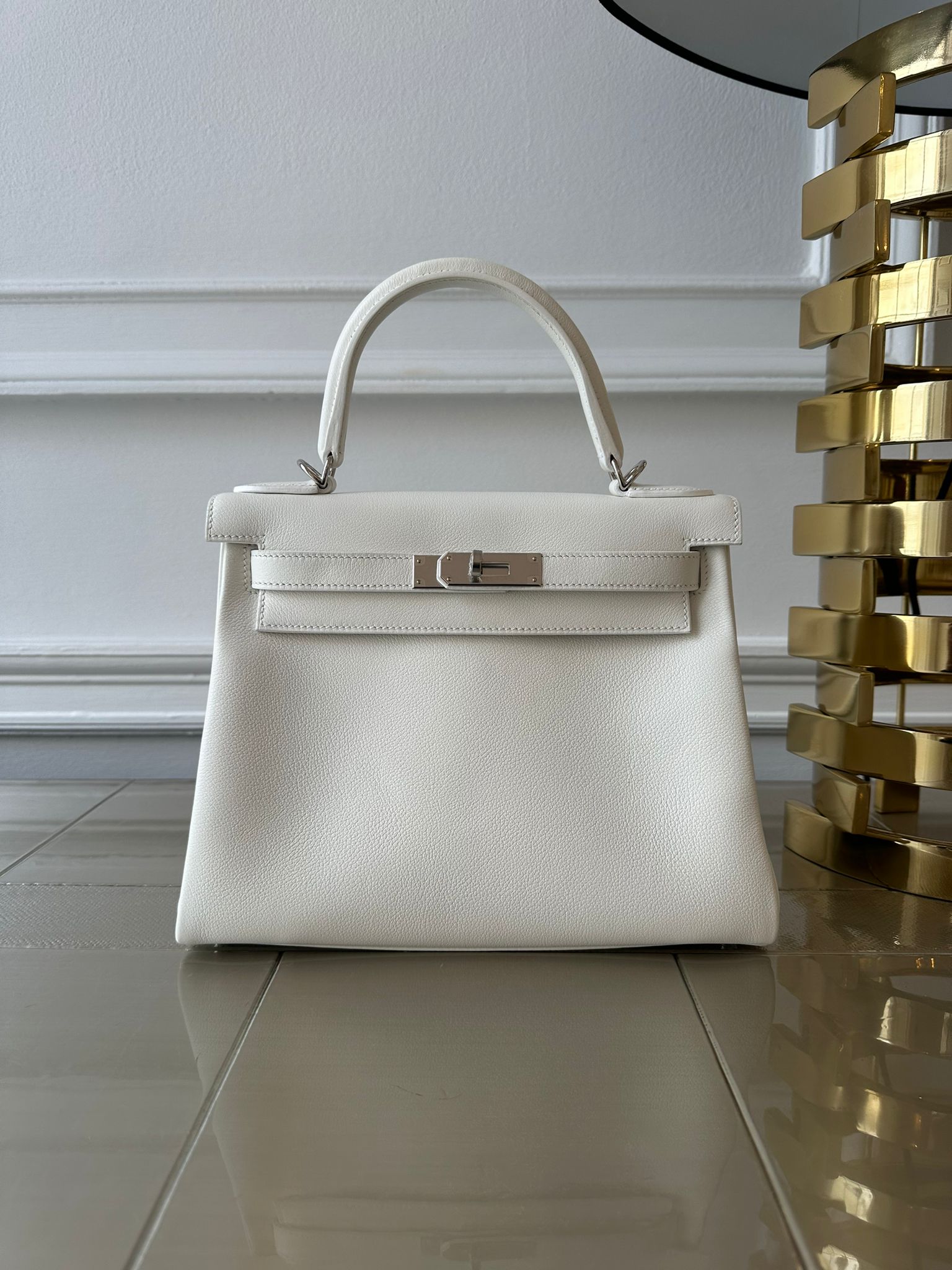 HERMÈS KELLY 28CM NEW WHITE Evercolour Leather with Palladium Hardware