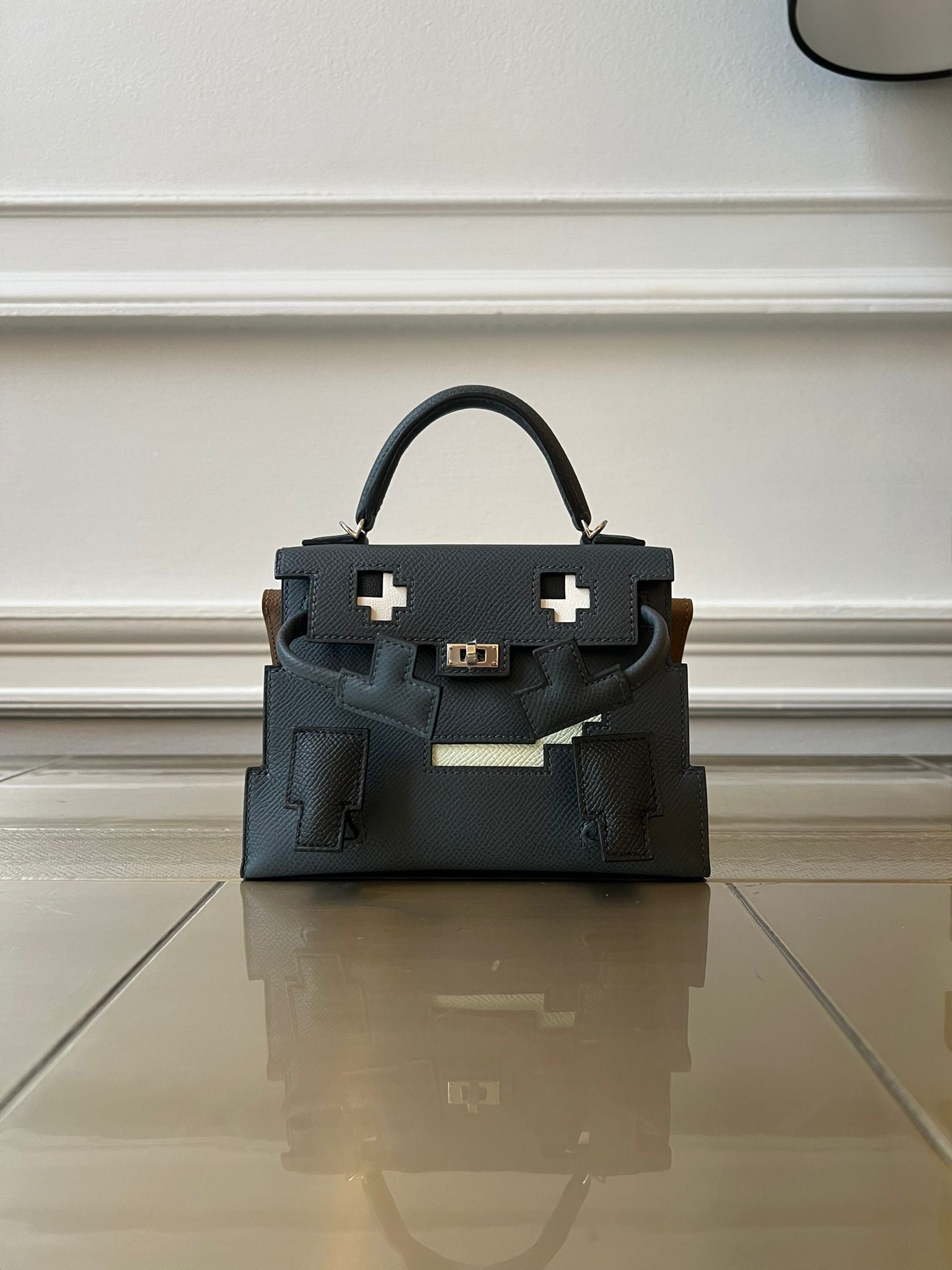 HERMÈS KELLY DOLL PICTO GRIS MISTY, BLACK, VERT FIZZ & ALEZAN Epsom Leather with Palladium Hardware