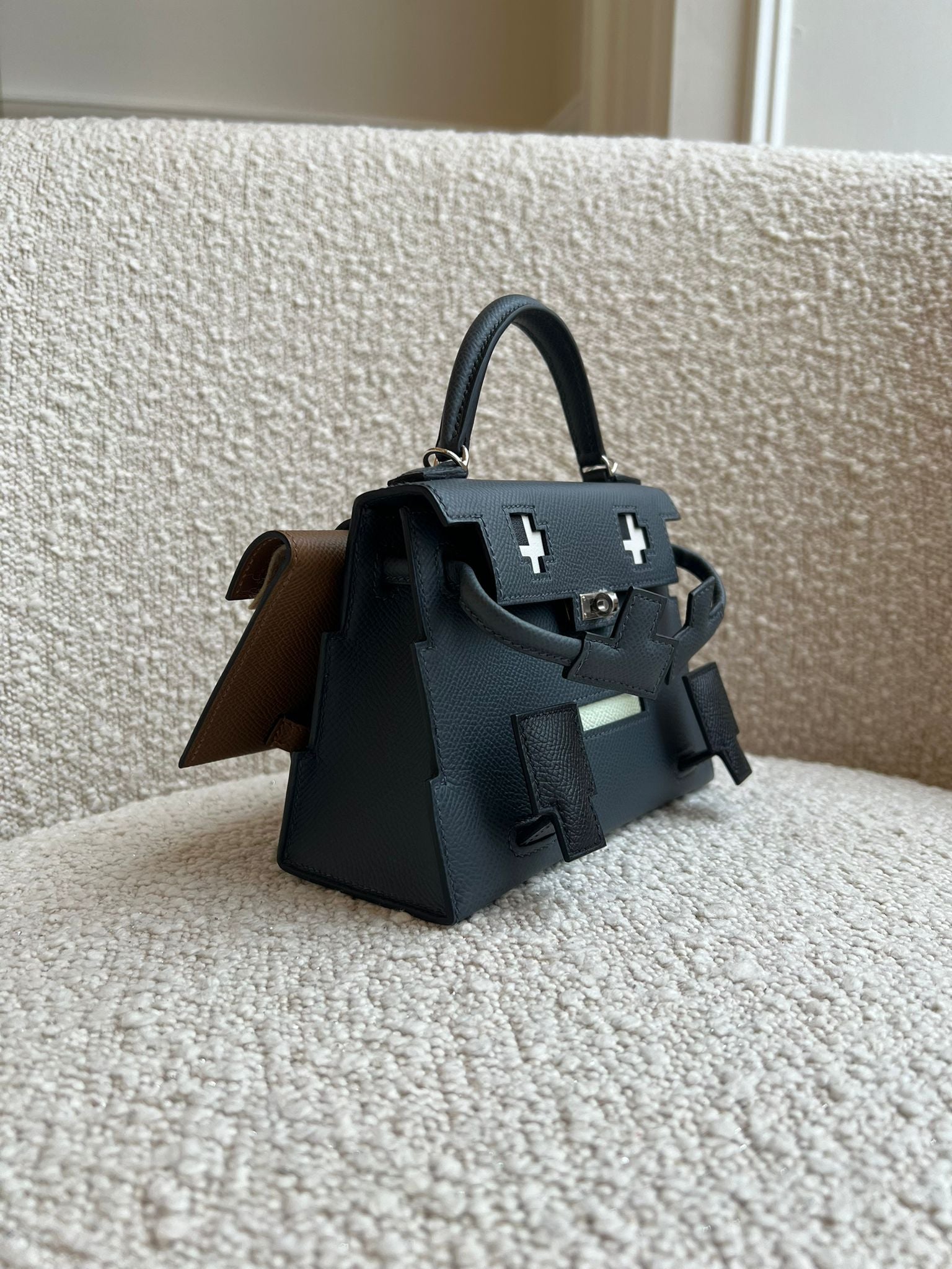 HERMÈS KELLY DOLL PICTO GRIS MISTY, BLACK, VERT FIZZ & ALEZAN Epsom Leather with Palladium Hardware