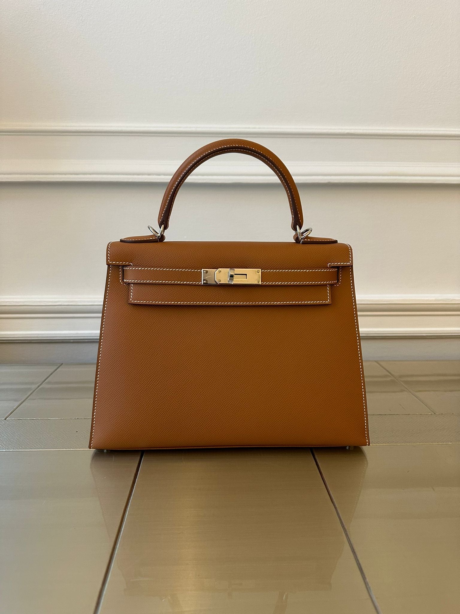 HERMÈS KELLY 28CM SELLIER GOLD Epsom Leather with Palladium Hardware