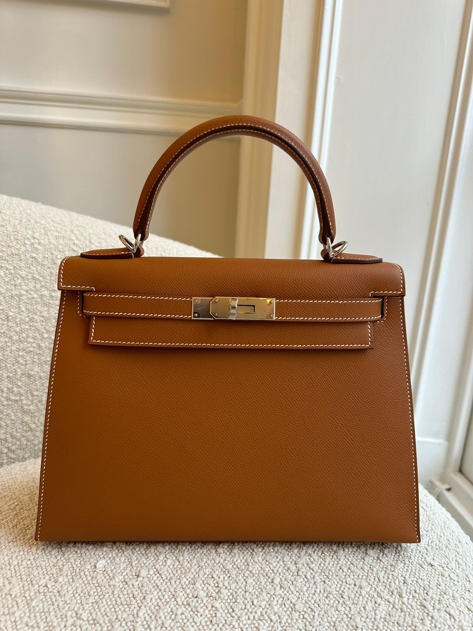 HERMÈS KELLY 28CM SELLIER GOLD Epsom Leather with Palladium Hardware