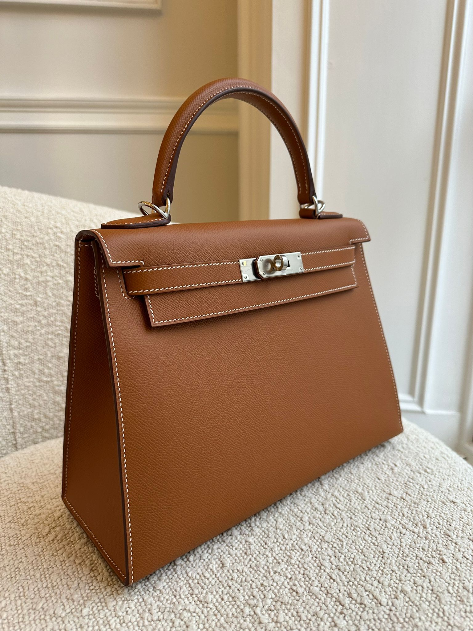 HERMÈS KELLY 28CM SELLIER GOLD Epsom Leather with Palladium Hardware