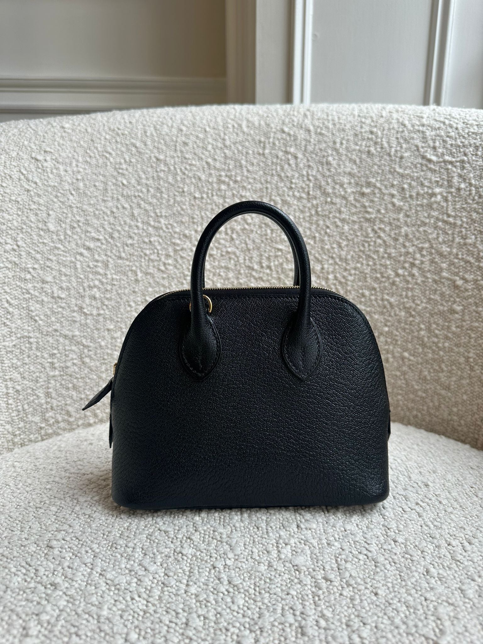 HERMÈS MINI BOLIDE 1923 19CM BLACK Chevre Leather with Gold Hardware