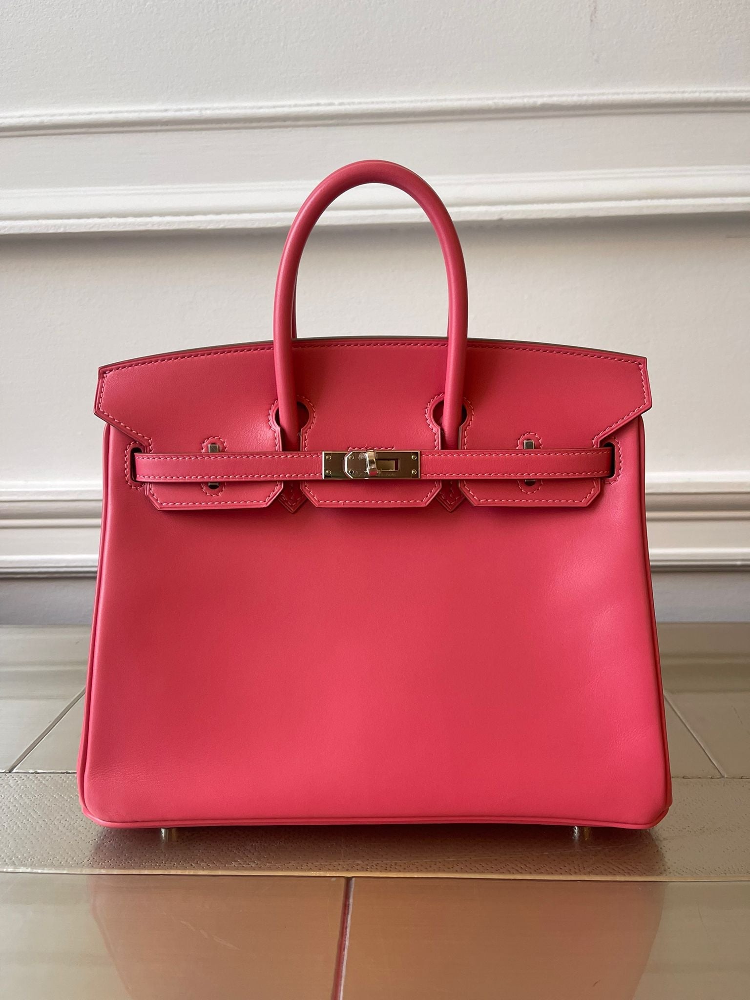 HERMÈS BIRKIN 25CM ROSE LIPSTICK Tadelakt Leather with Palladium Hardware