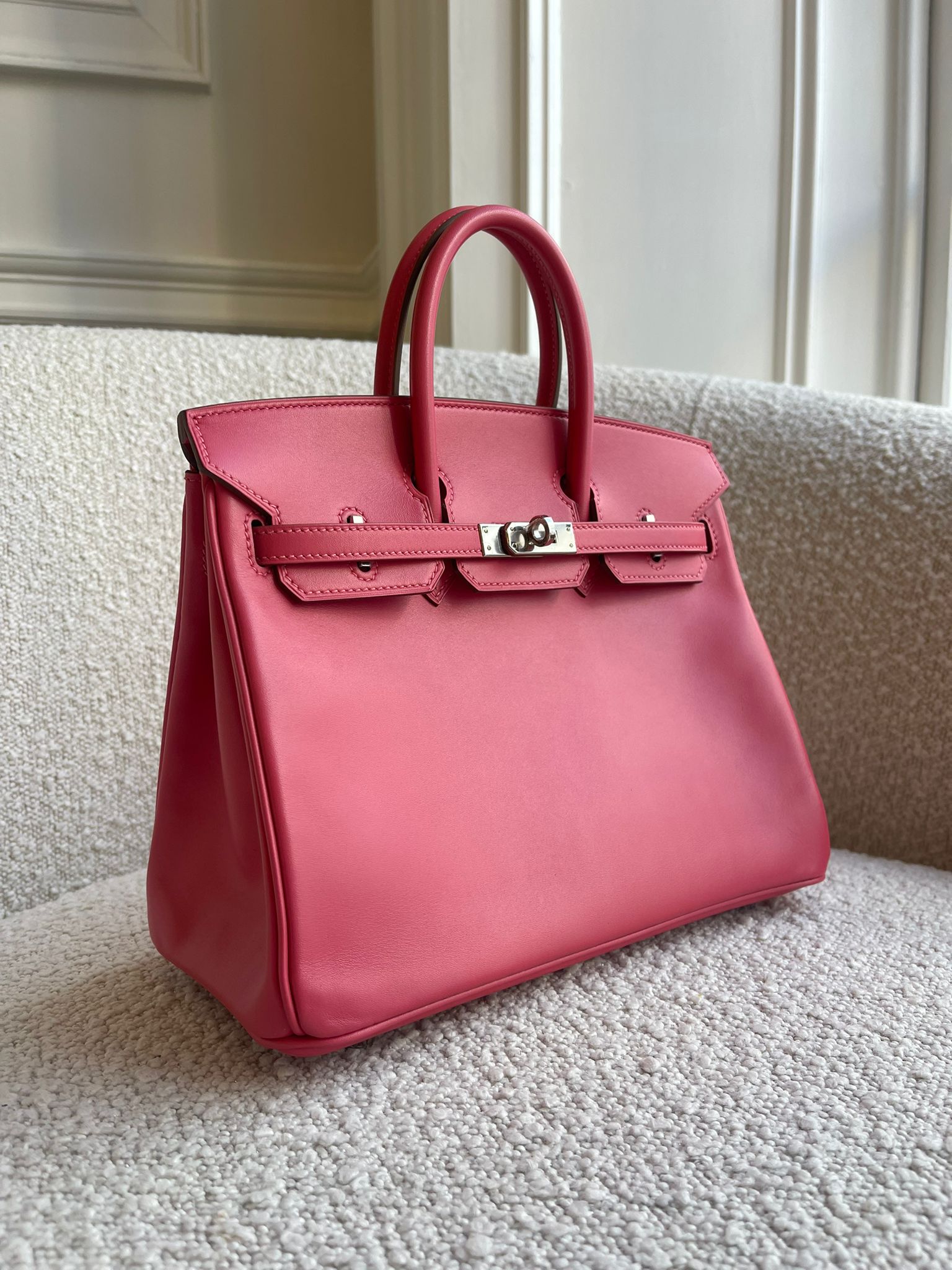 HERMÈS BIRKIN 25CM ROSE LIPSTICK Tadelakt Leather with Palladium Hardware