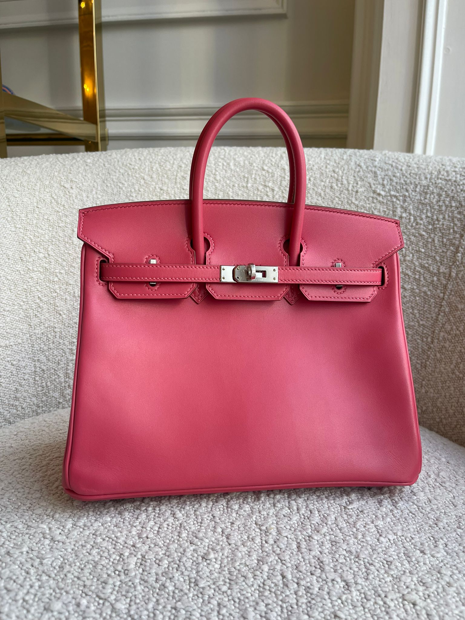 HERMÈS BIRKIN 25CM ROSE LIPSTICK Tadelakt Leather with Palladium Hardware