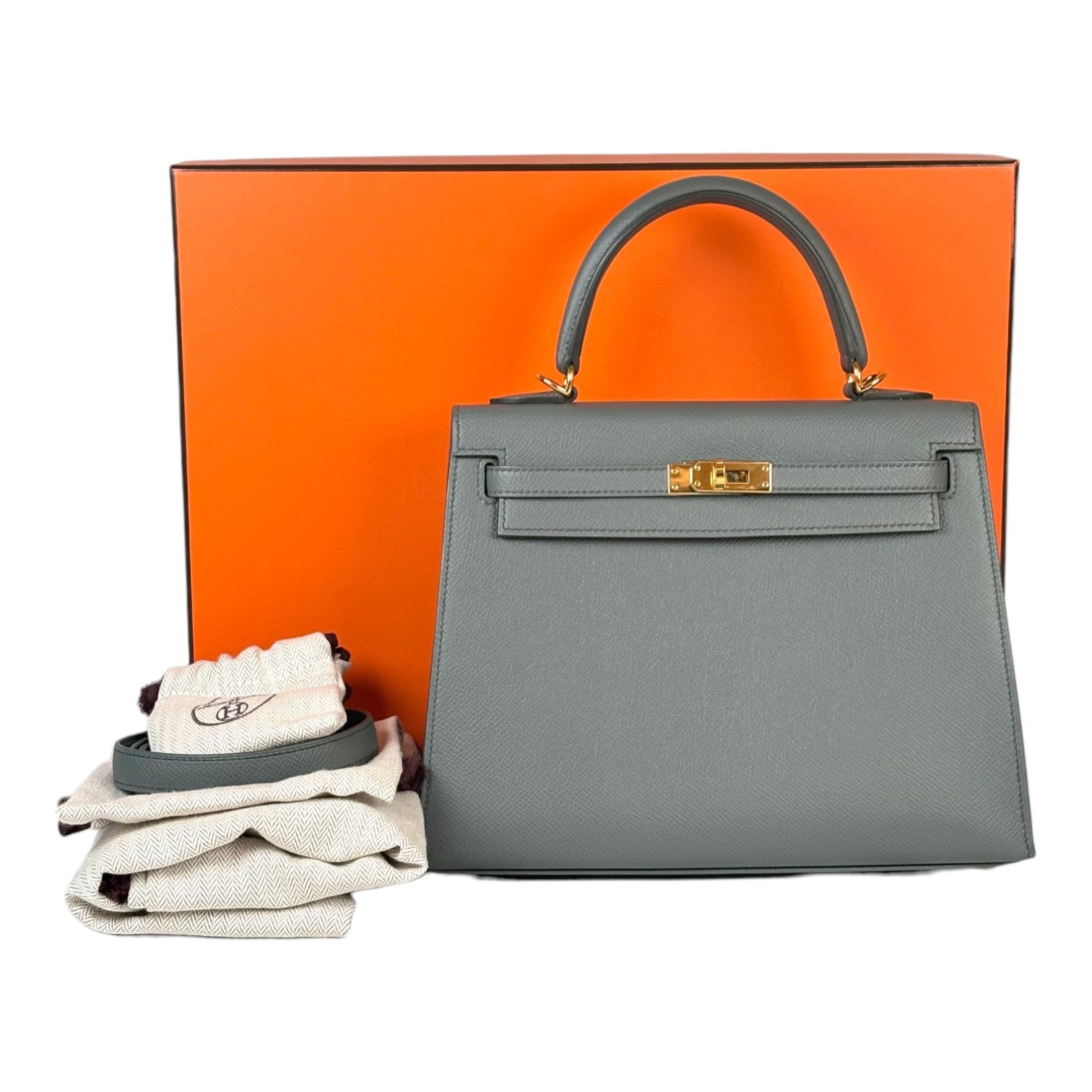 Hermes Kelly 25 in Vert Amande Epsom Sellier with GHW