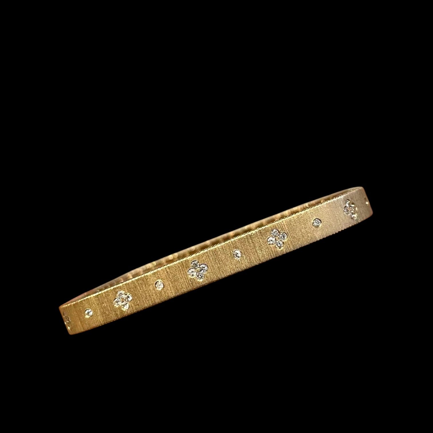 Brushed 18K Yellow Gold with White Diamond Detail Bangle