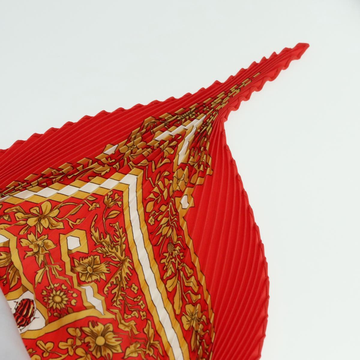 HERMES Pleated Carre 90 Scarf joyaux de l'ete Silk Red Auth am6734