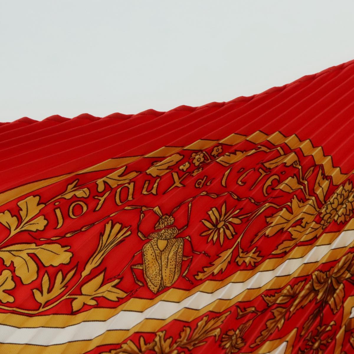 HERMES Pleated Carre 90 Scarf joyaux de l'ete Silk Red Auth am6734