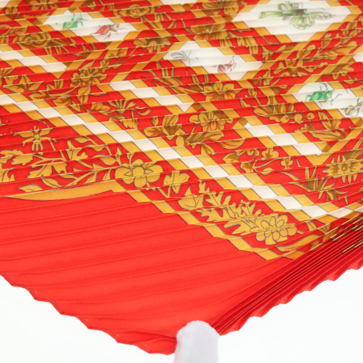 HERMES Pleated Carre 90 Scarf joyaux de l'ete Silk Red Auth am6734