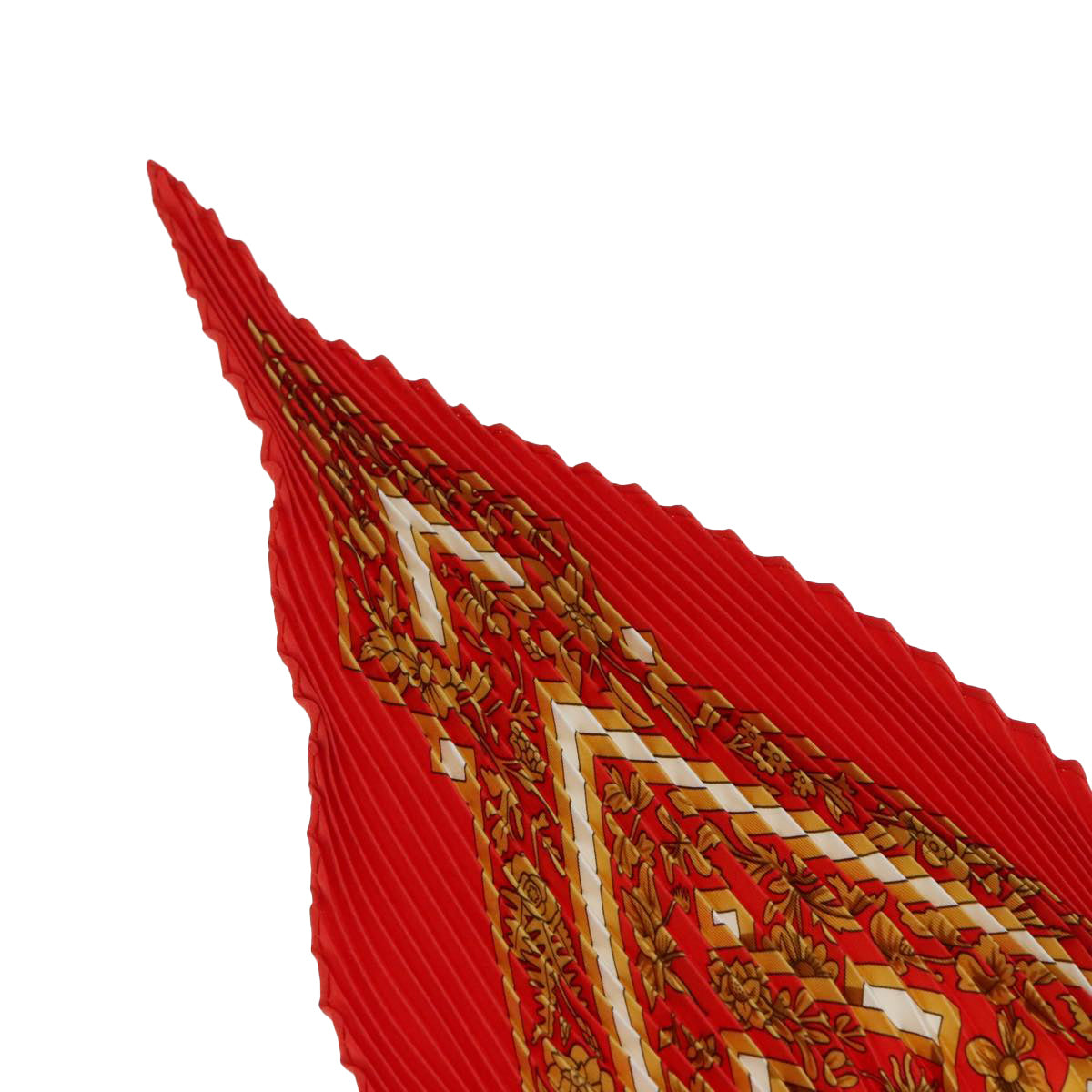 HERMES Pleated Carre 90 Scarf joyaux de l'ete Silk Red Auth am6734