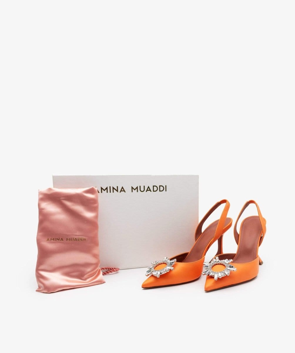 Amina Muaddi Peach Heels