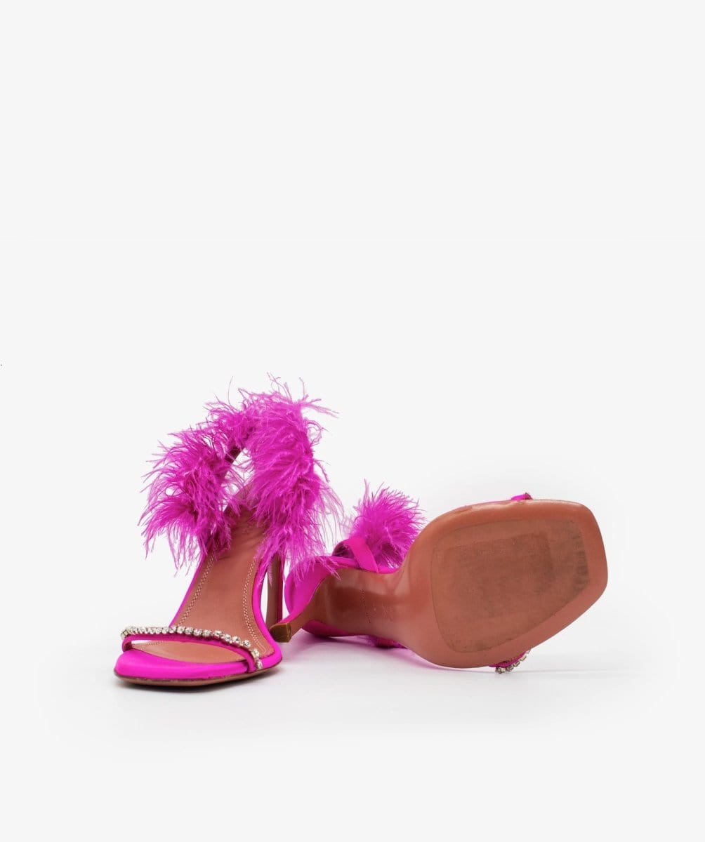 Amina Muaddi Pink Satin Feather Diamante Sandals - AGL1563