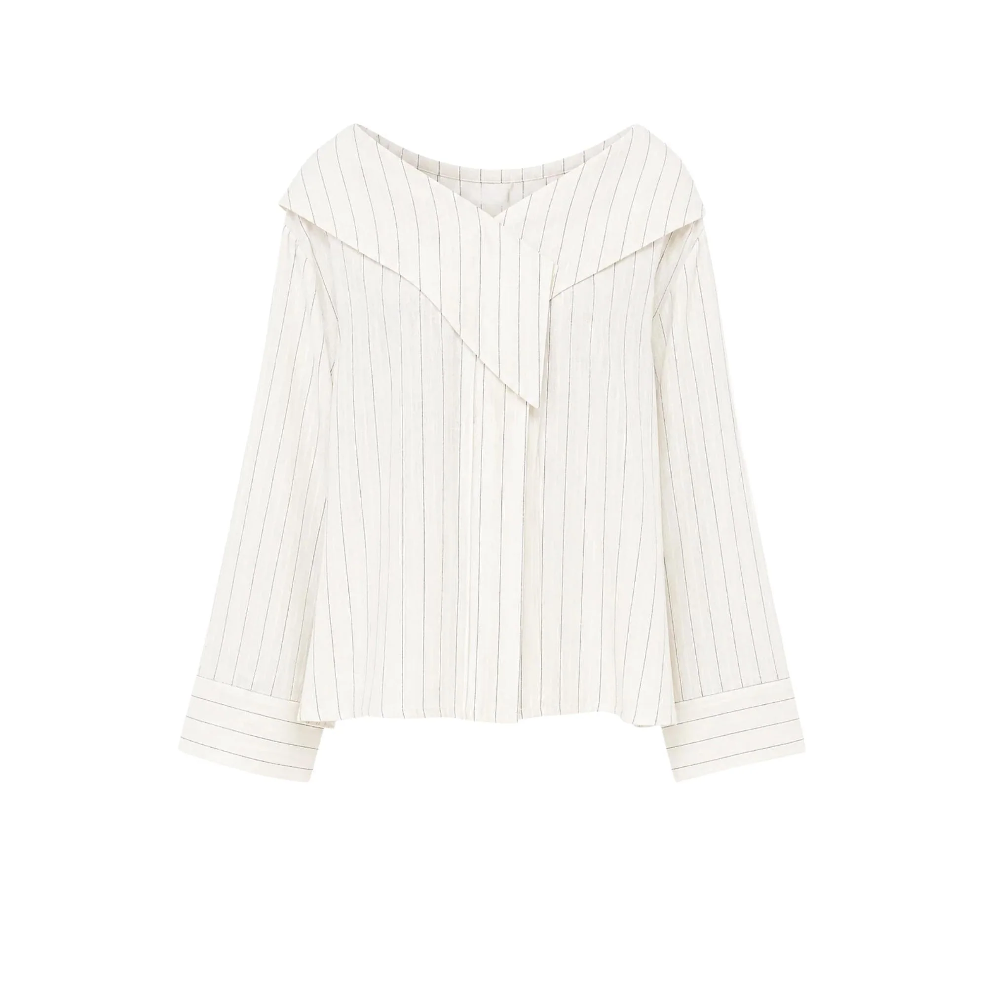 ASYA K. PINSTRIPE OFF SHOULDER BLOUSE (قميص) “MELON C.”