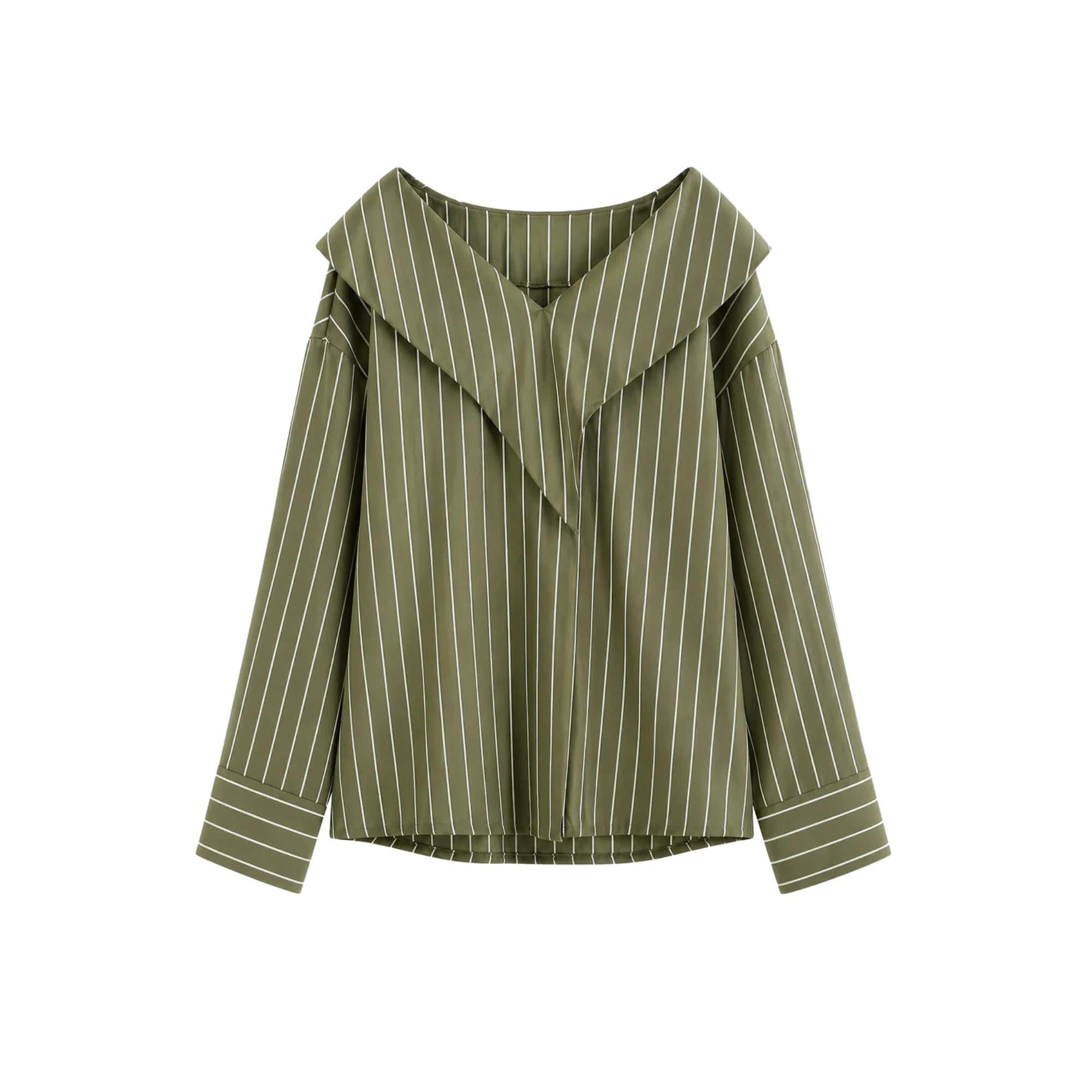 ASYA K. PINSTRIPE OFF SHOULDER BLOUSE (قميص) “MELON C.”