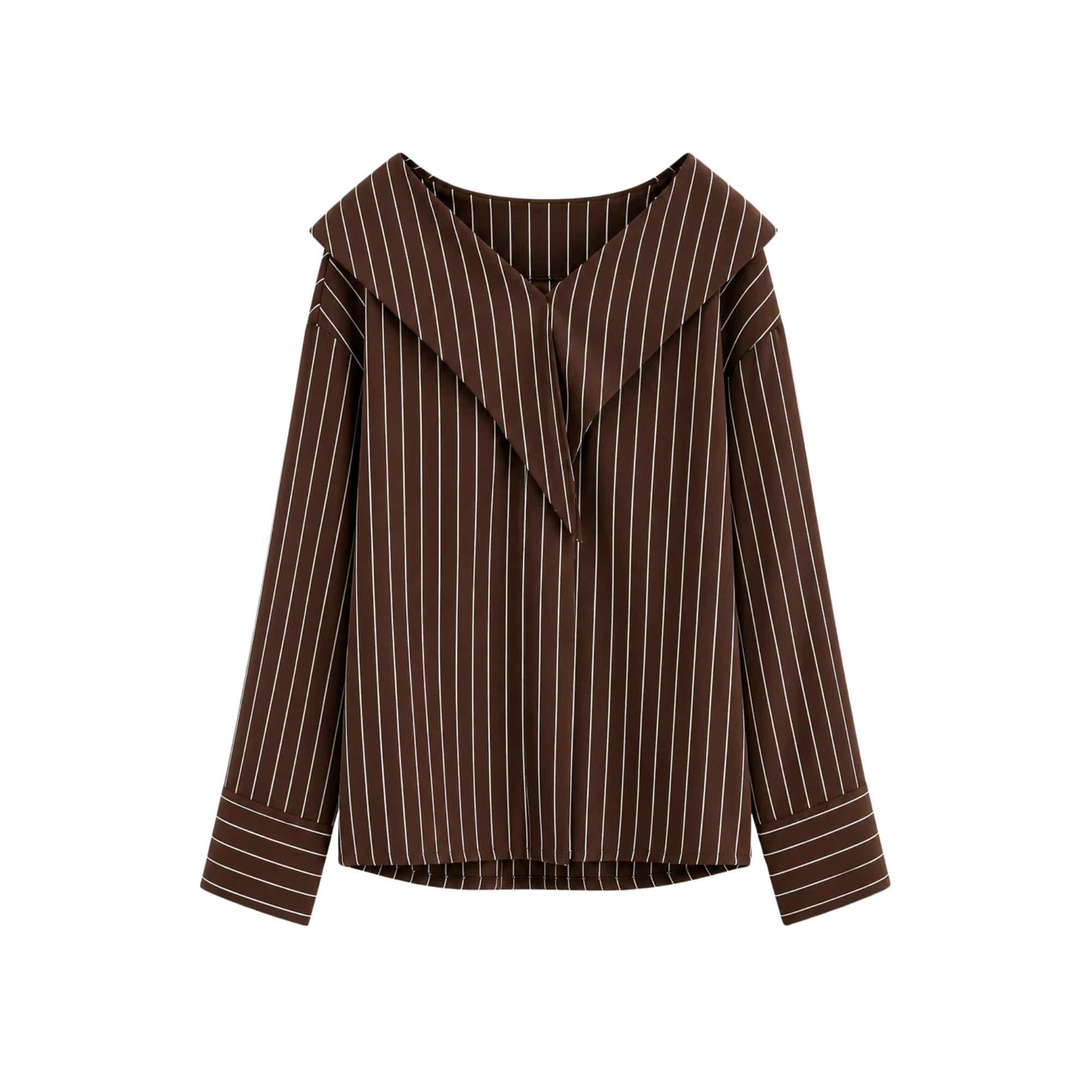 ASYA K. PINSTRIPE OFF SHOULDER BLOUSE (قميص) “MELON C.”