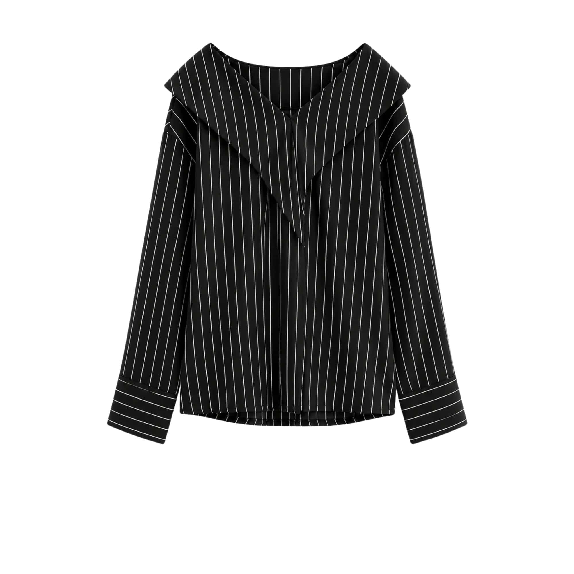 ASYA K. PINSTRIPE OFF SHOULDER BLOUSE (قميص) “MELON C.”