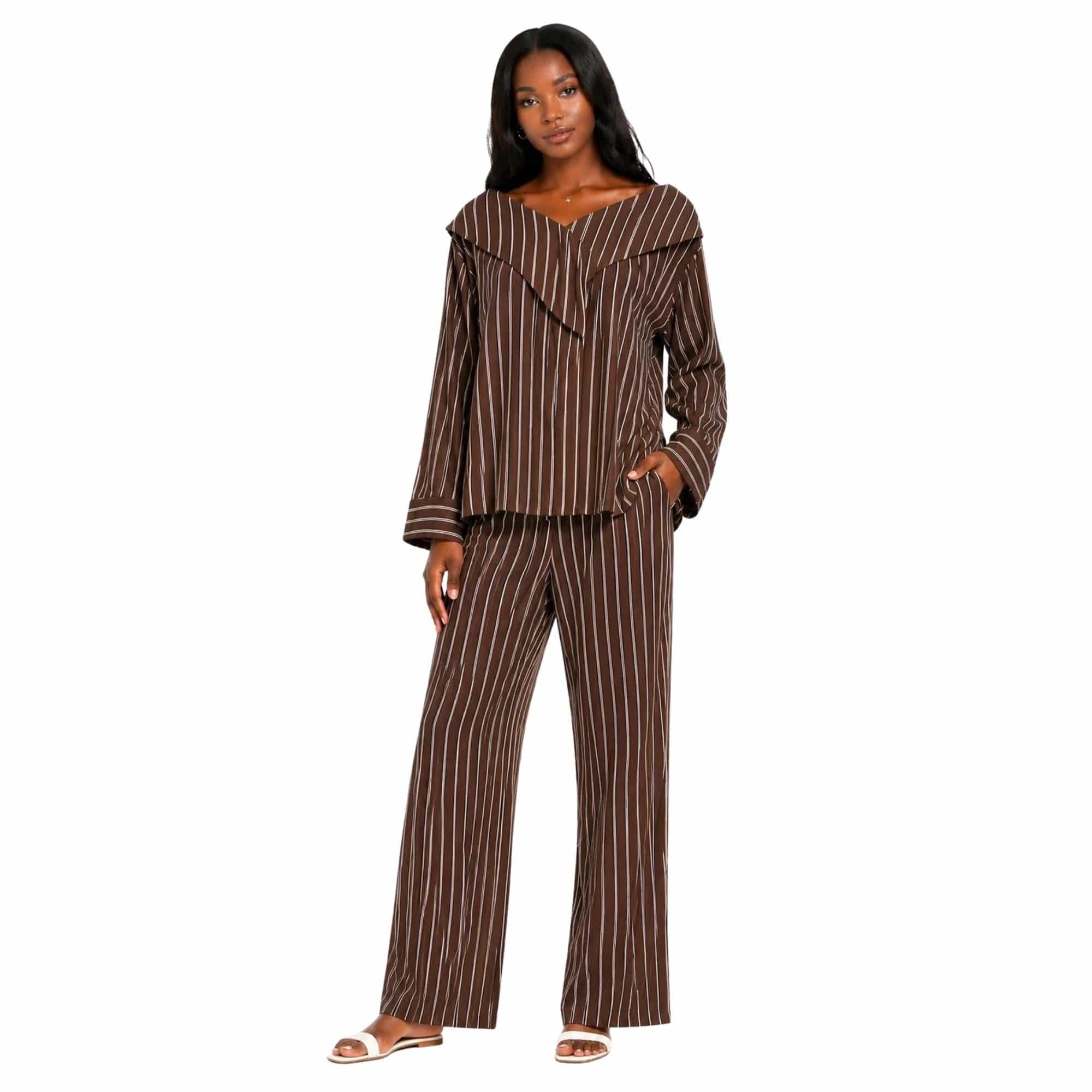 ASYA K. PINSTRIPE OFF SHOULDER BLOUSE (قميص) “MELON C.”