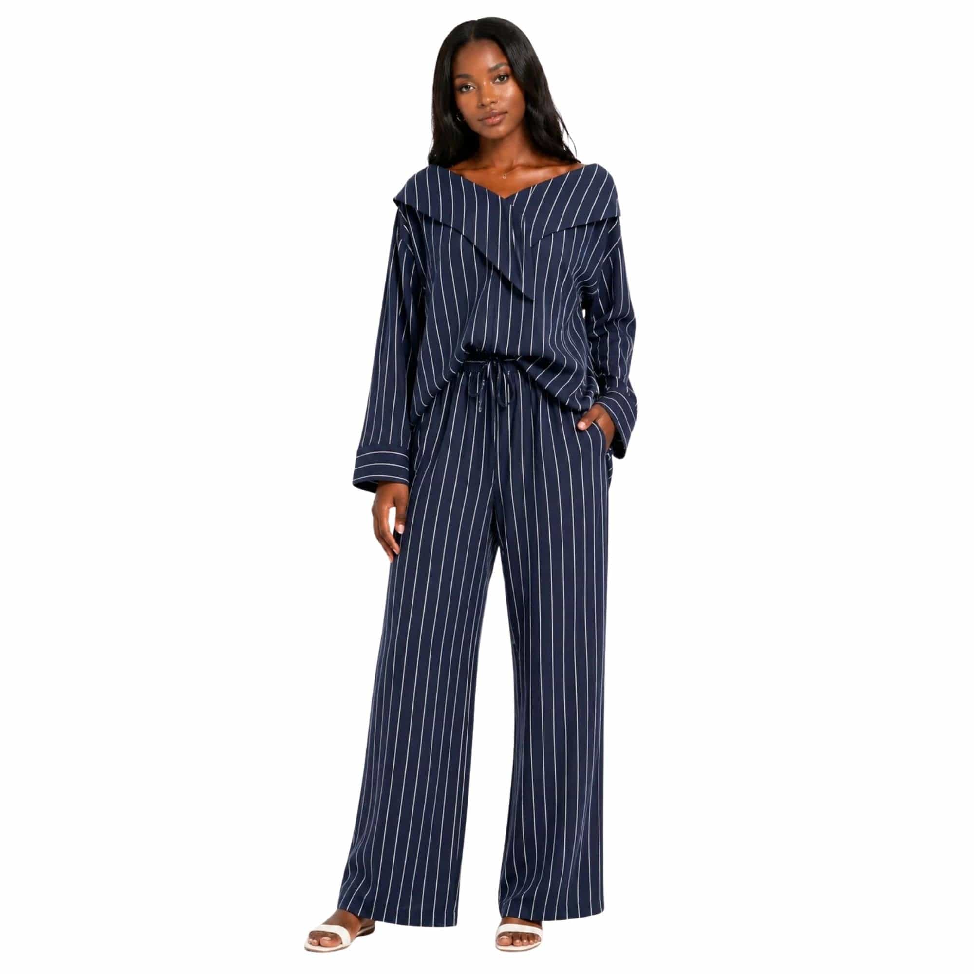 ASYA K. PINSTRIPE OFF SHOULDER BLOUSE (قميص) “MELON C.”