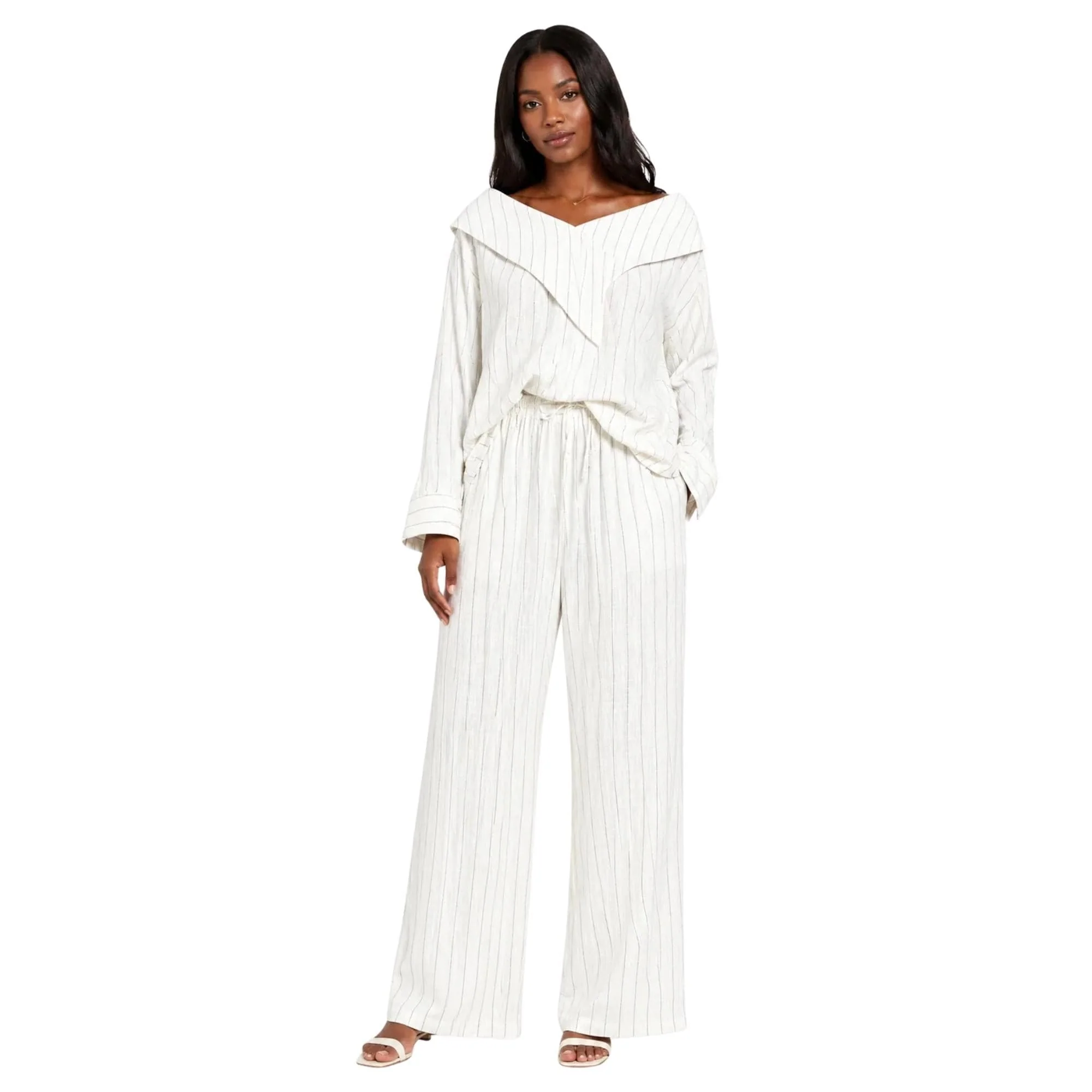 ASYA K. PINSTRIPE OFF SHOULDER BLOUSE (قميص) “MELON C.”