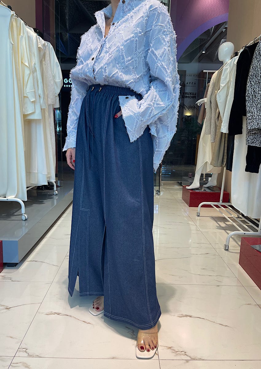 ASYA K. DENIM WIDE LEG PANTS (بنطلون) “KAYLA”