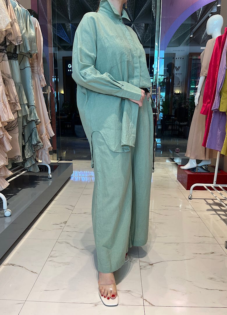 ASYA K. LOOSE FIT LINEN SET زوج (SHIRT & PANTS قميص وبنطلون) “KLUBNIKA”