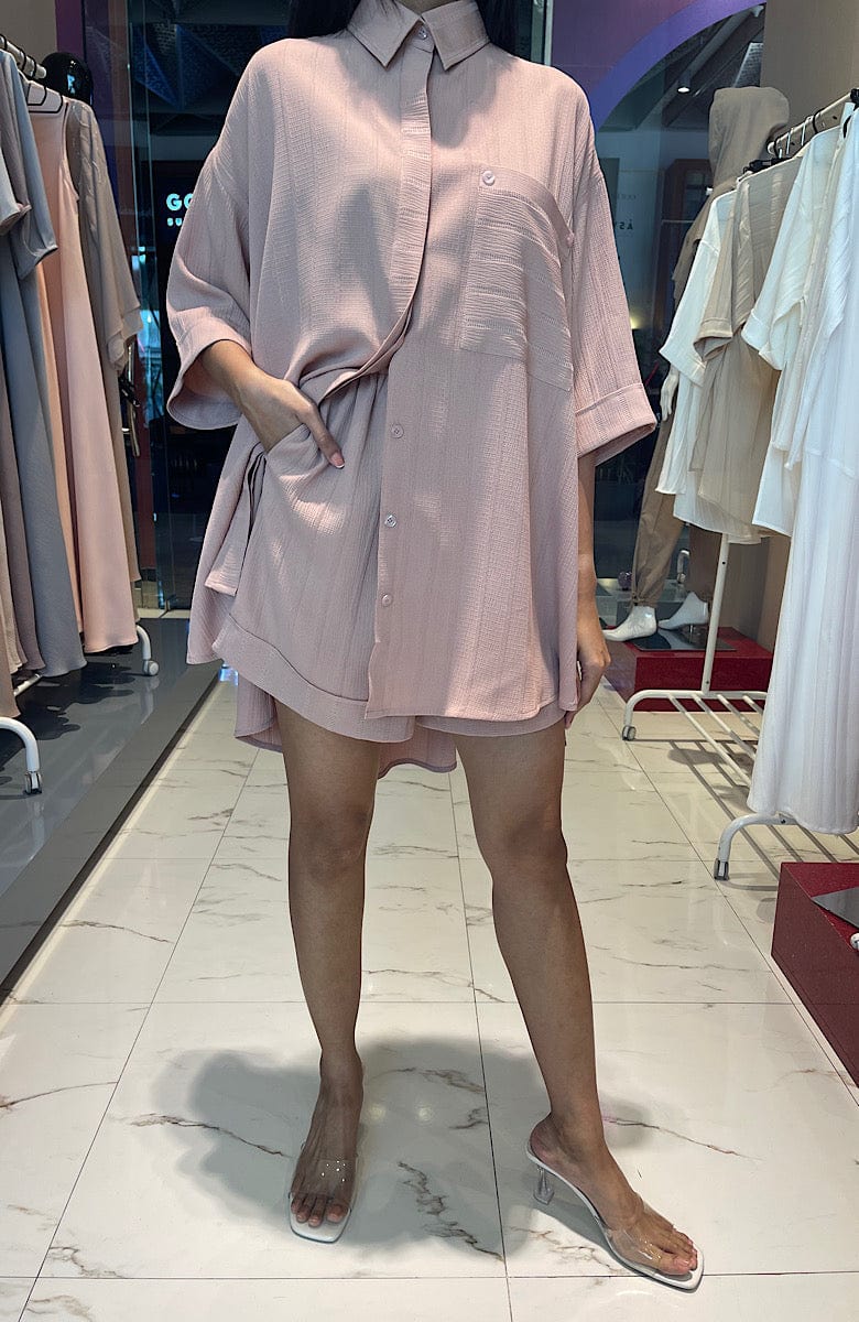 ASYA K. LOOSE FIT LINEN SET  زوج (SHIRT & SHORTS) “LUBA”