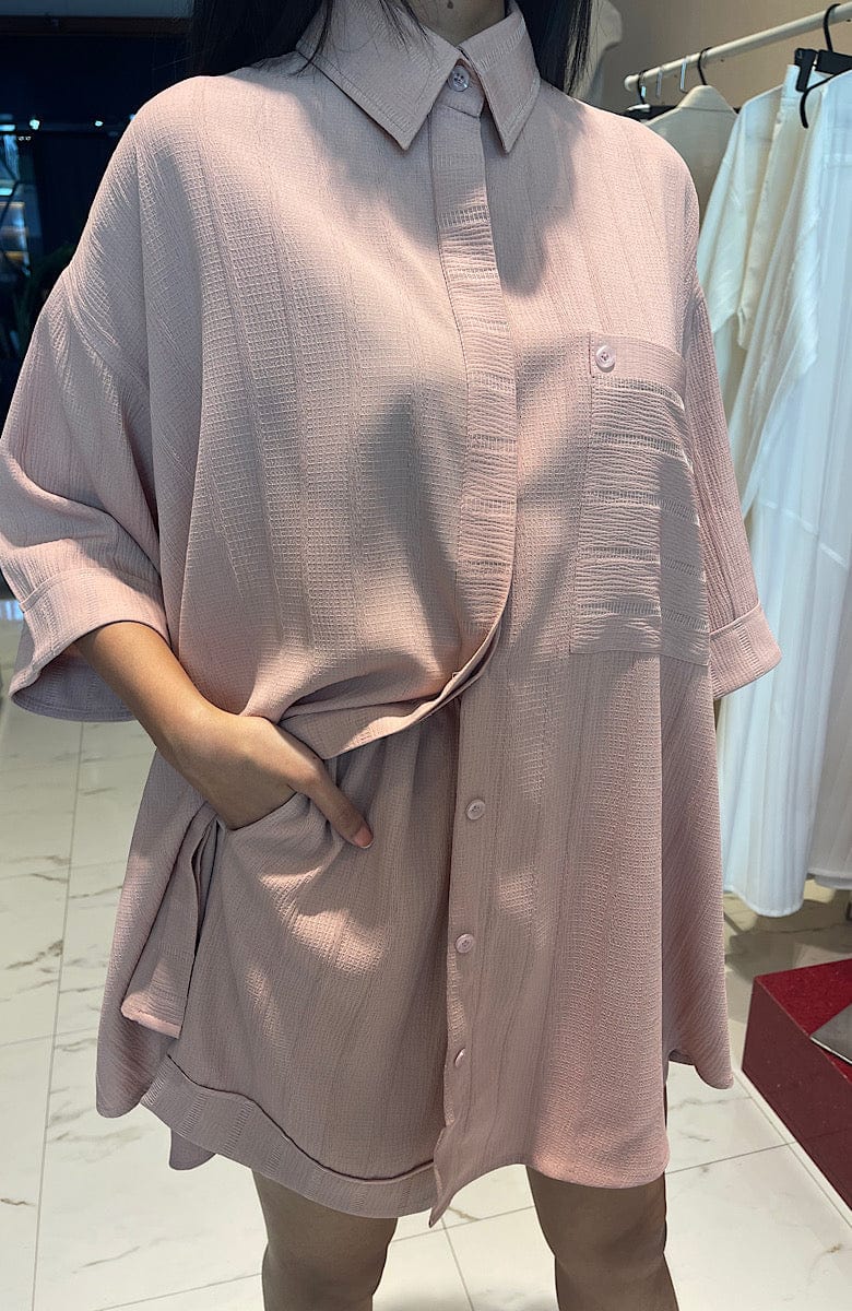 ASYA K. LOOSE FIT LINEN SET  زوج (SHIRT & SHORTS) “LUBA”