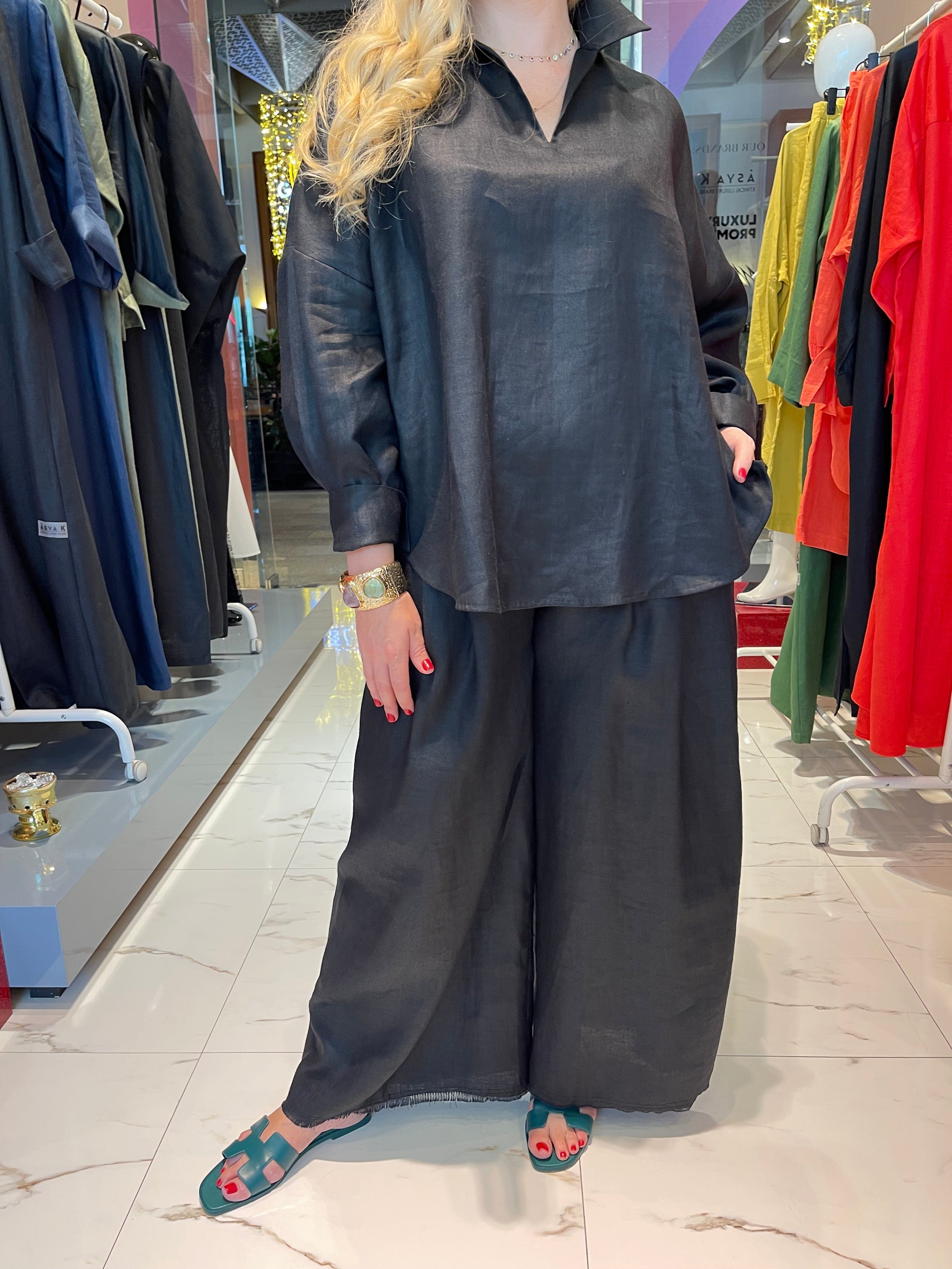 ASYA K. LOOSE FIT PJ SET  زوج (LINEN COLLECTION SHIRT & PANTS قميص وبنطلون) “JINA”