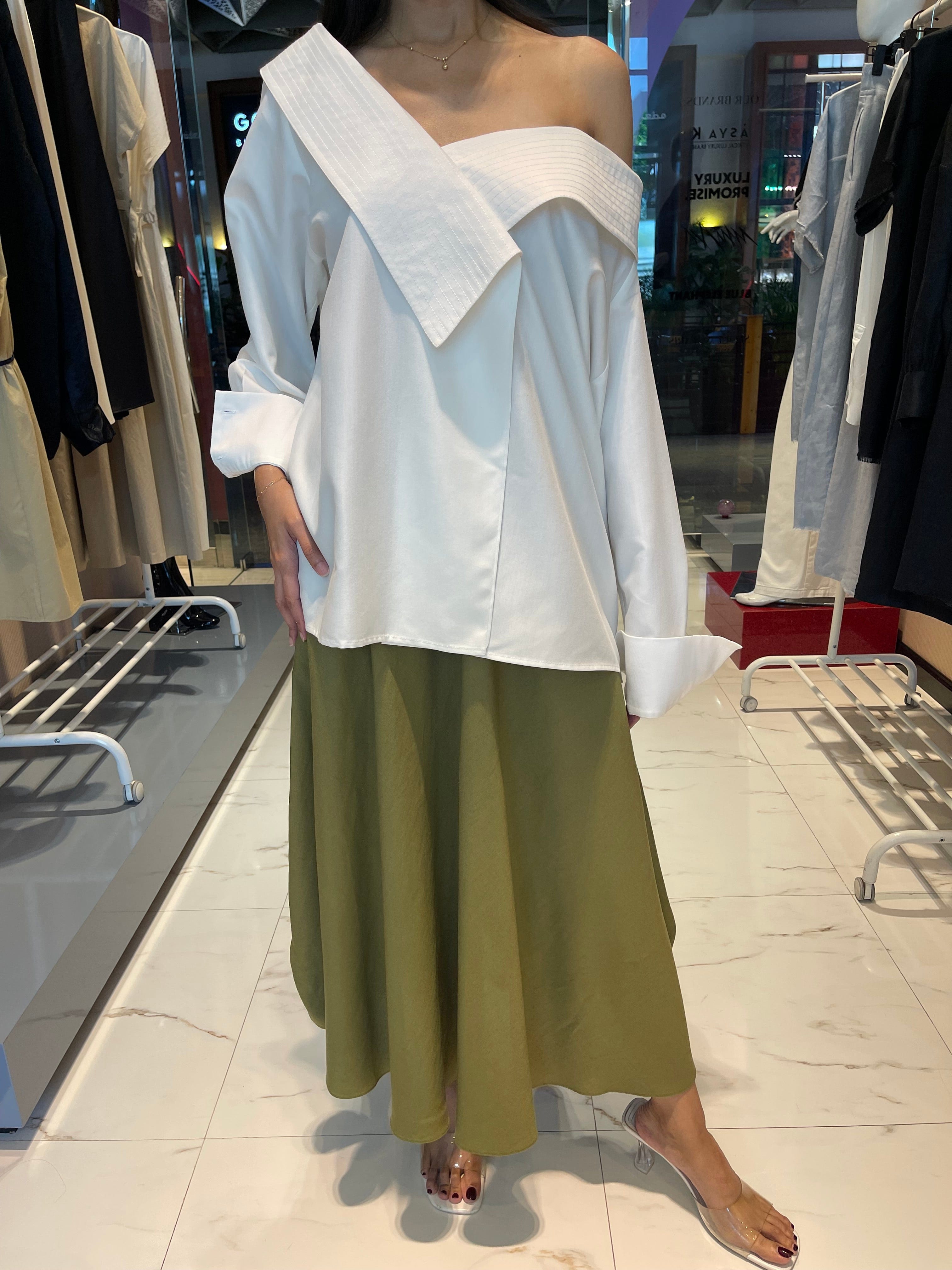 ASYA K. LOOSE FIT OFF SHOULDER SHIRT (قميص) “MELON”