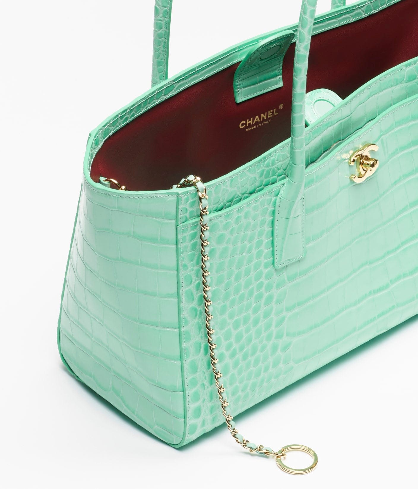 Aureon Group Limited *LONDON LOCATED* CHANEL SMALL TOTE BAG Green Crocodile Embossed Calfskin & Gold-Tone Metal