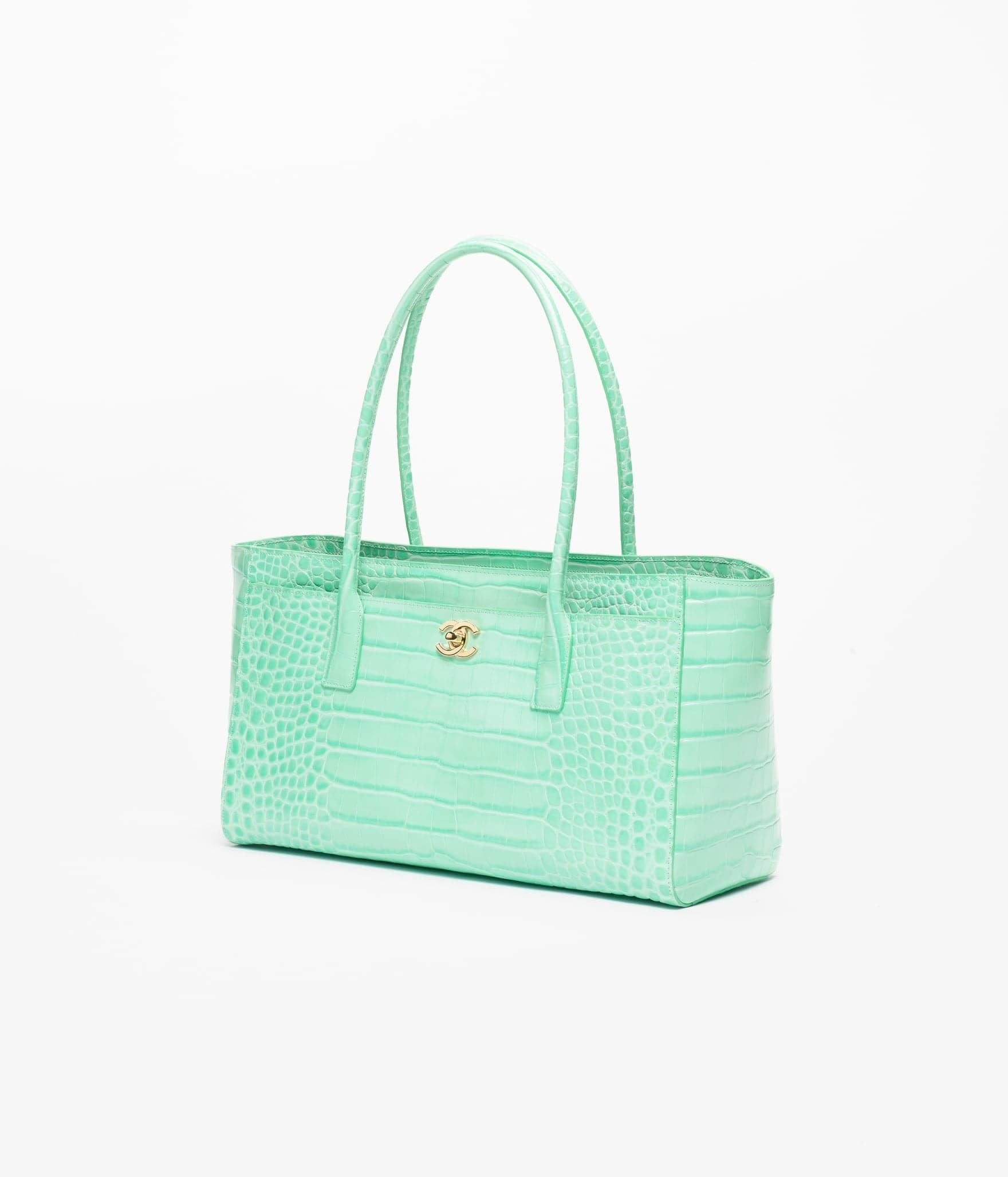Aureon Group Limited *LONDON LOCATED* CHANEL SMALL TOTE BAG Green Crocodile Embossed Calfskin & Gold-Tone Metal