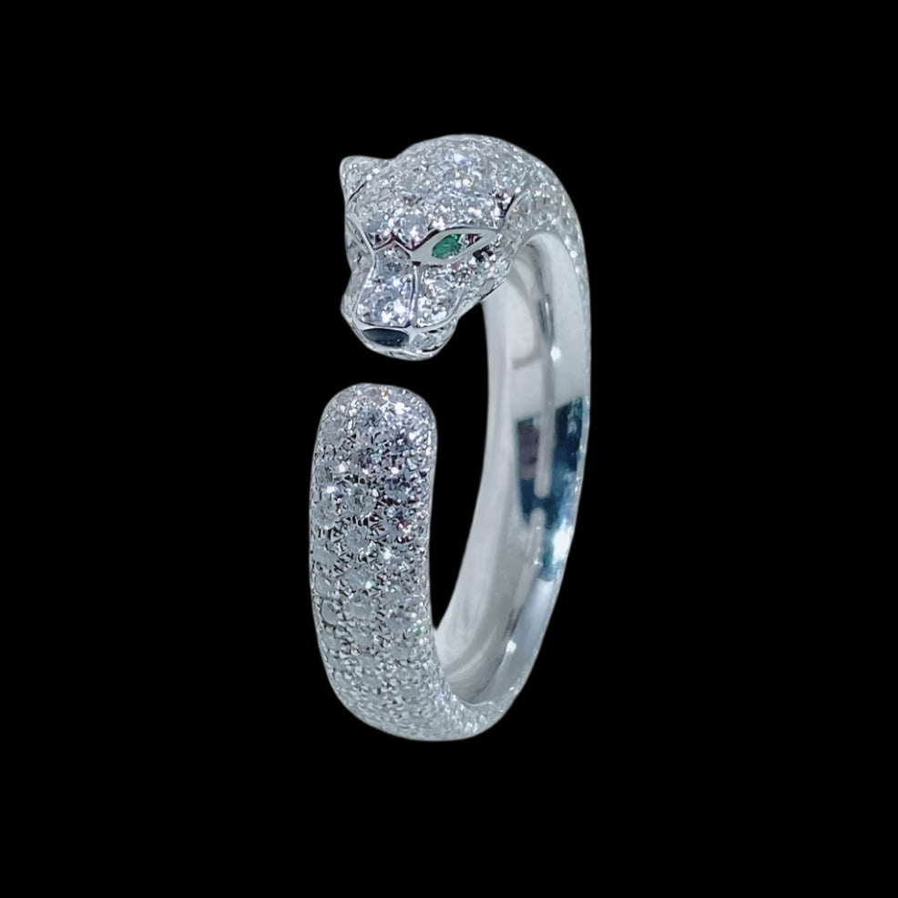 1.456ct Natural Panther Diamond Ring set in 18K White Gold