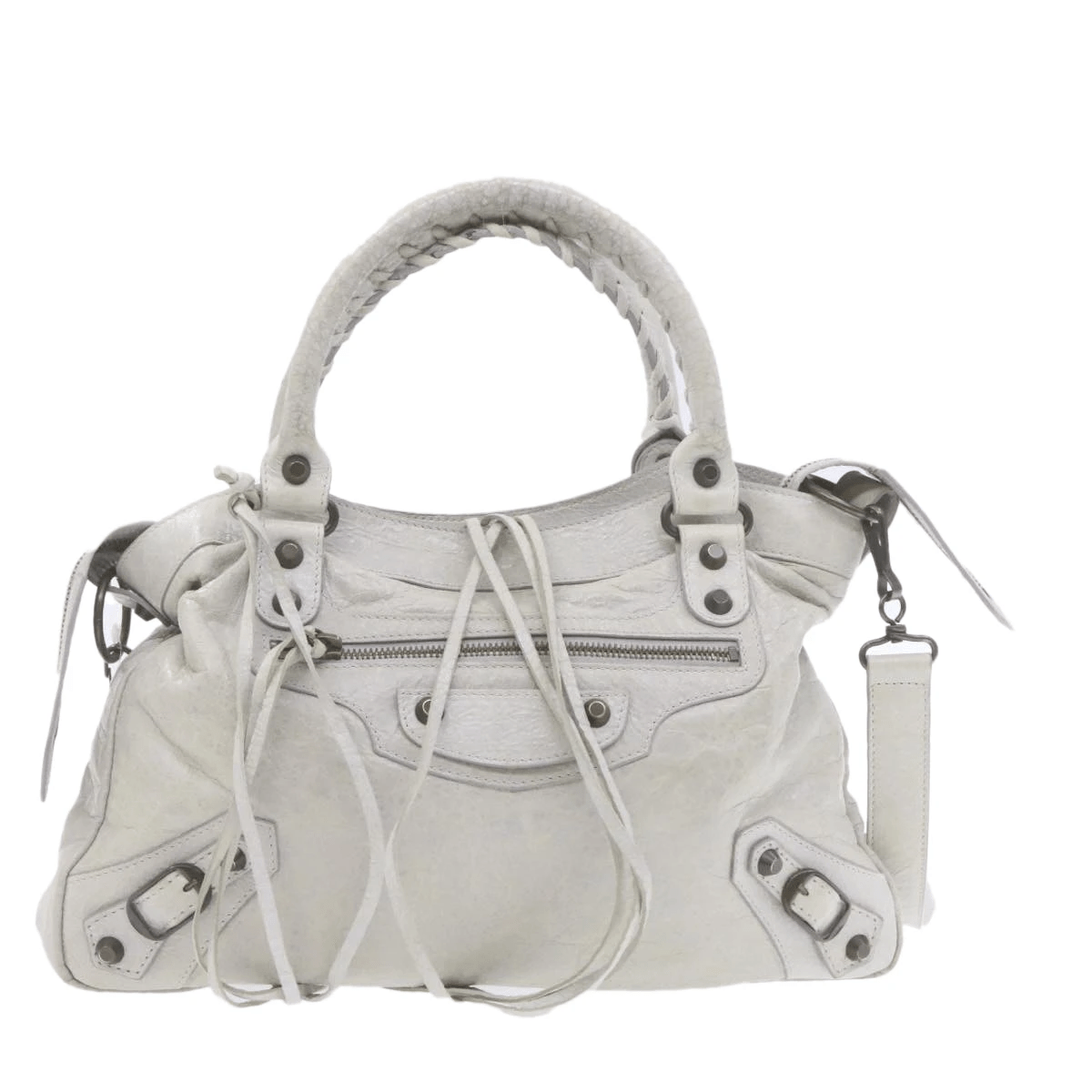 Balenciaga BALENCIAGA 2way Shoulder Hand Bag Gray Leather Auth gt579