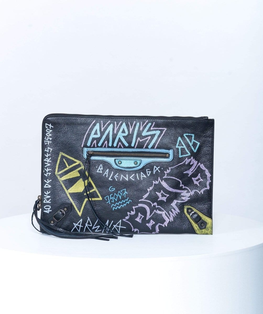 Balenciaga Balenciaga Graffiti Black Leather Clutch Bag