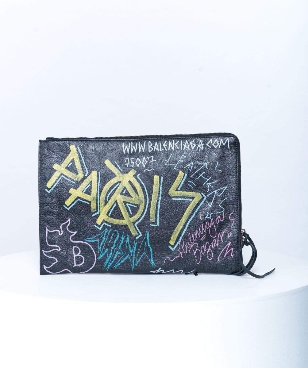 Balenciaga Balenciaga Graffiti Black Leather Clutch Bag