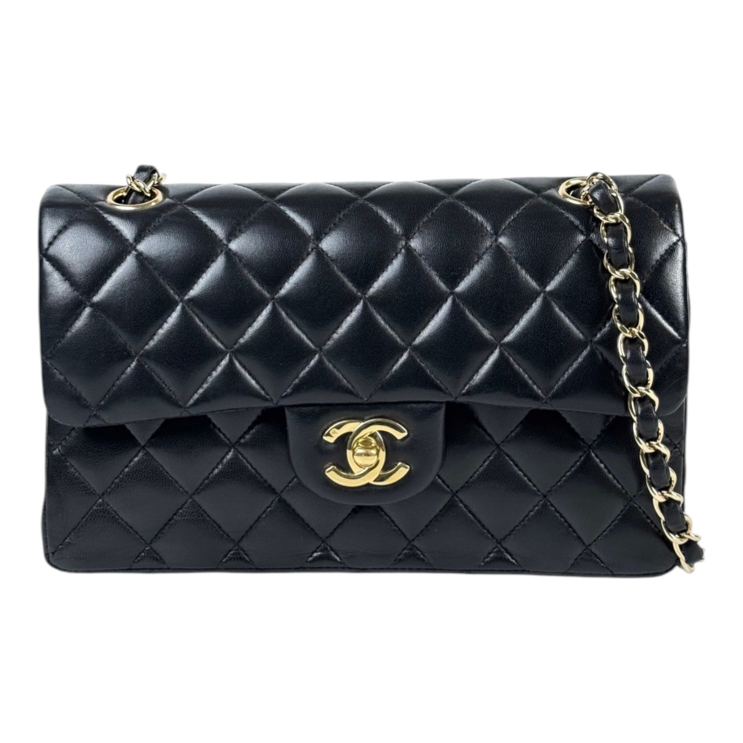 Chanel Classic Flap Small Bag in Black Lambskin - Full Set