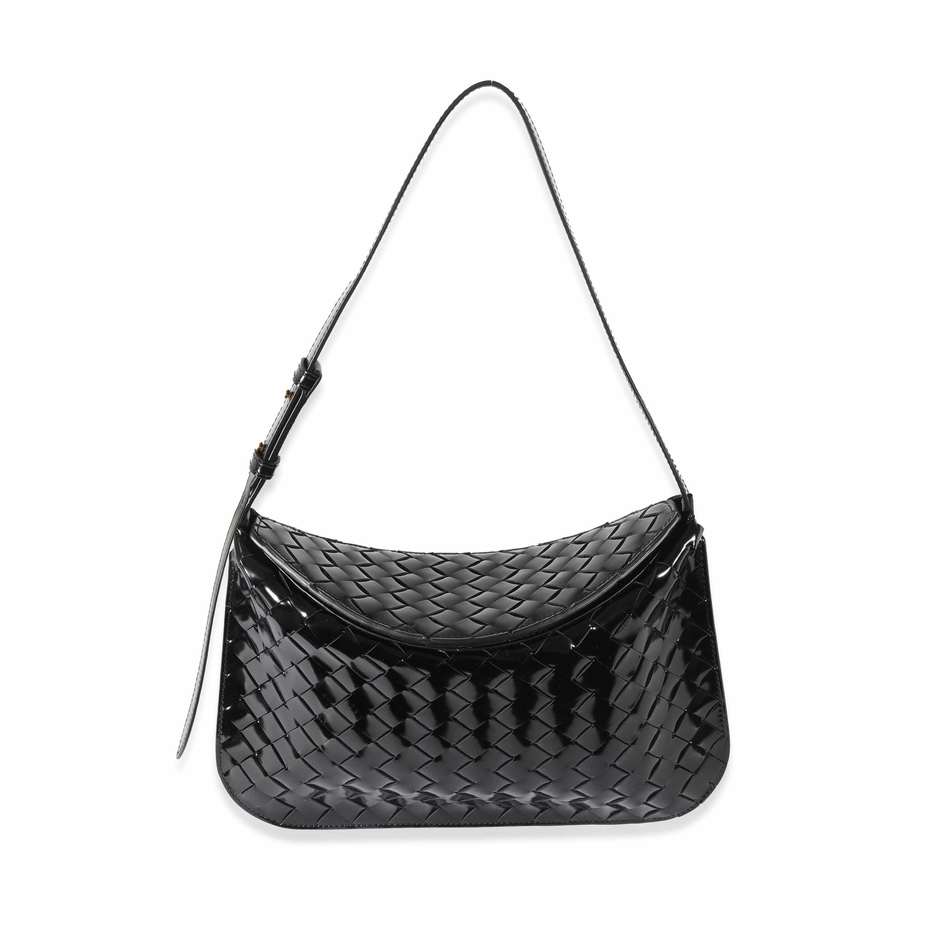 Bottega Veneta Black Intrecciato Patent Shoulder Bag