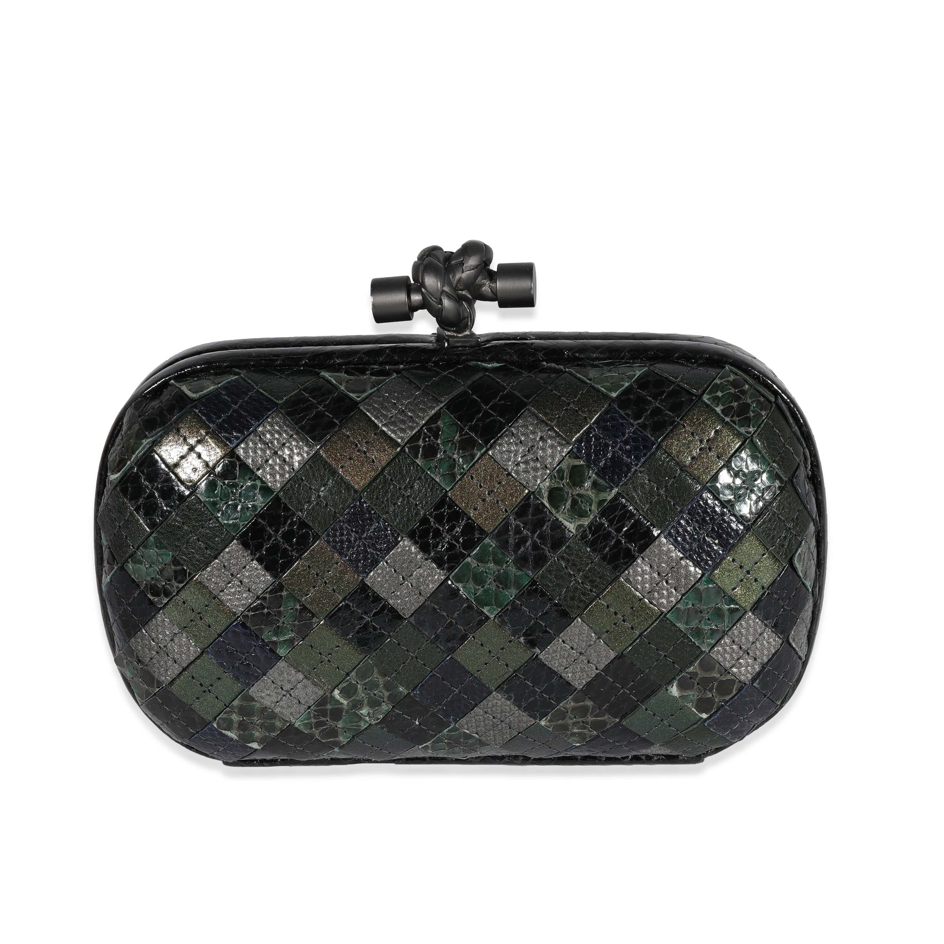 Bottega Veneta Bottega Veneta Green & Black Patchwork Intrecciato Python Knot Clutch