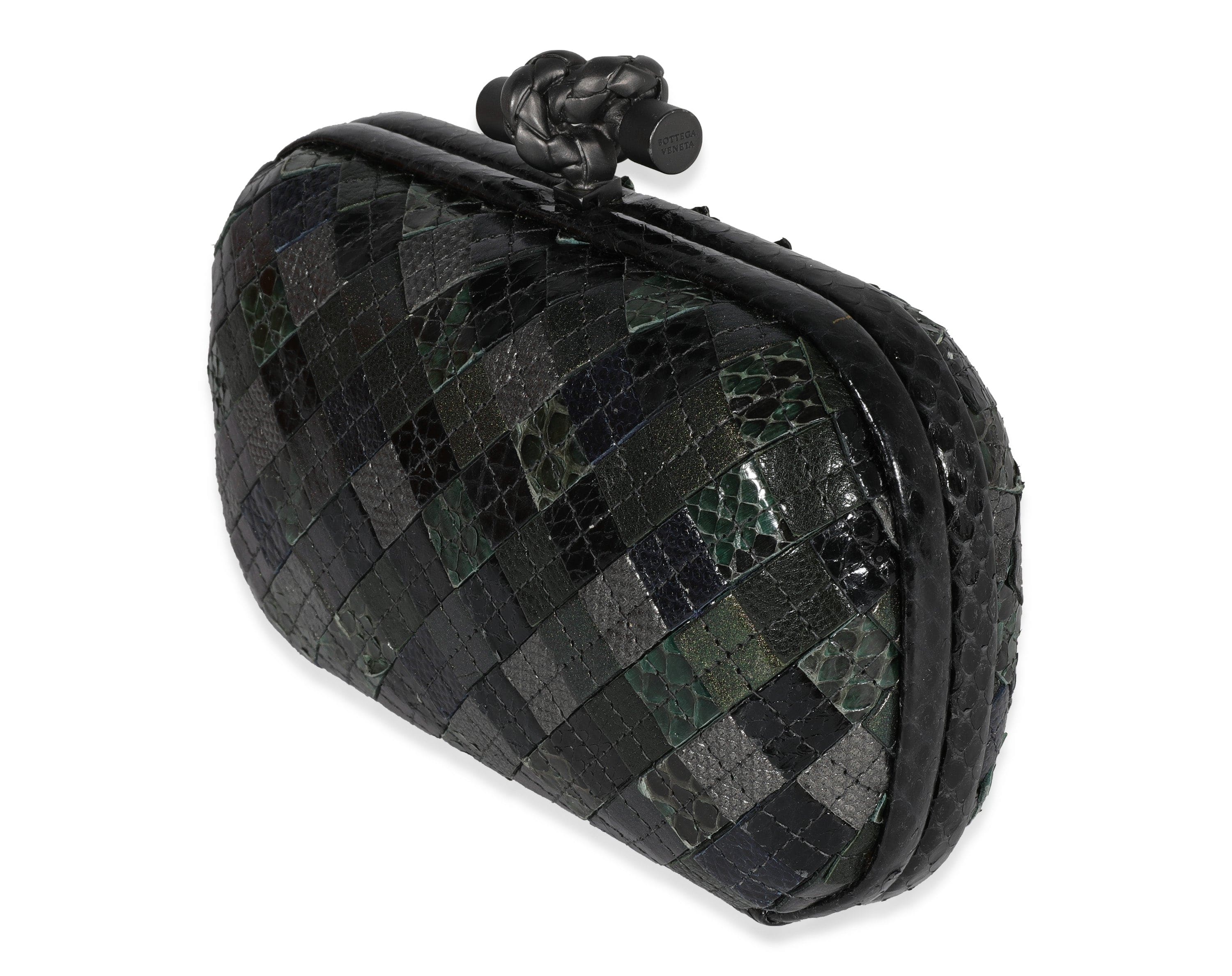 Bottega Veneta Bottega Veneta Green & Black Patchwork Intrecciato Python Knot Clutch